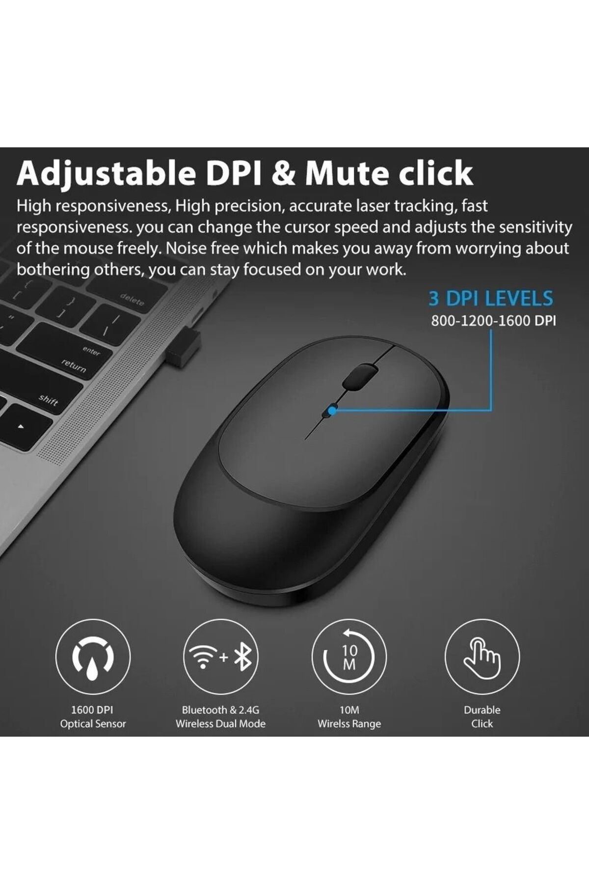 Alfa MEC MacBook PC iPad bilgisayar için Uyumlu kablosuz Bluetoothfareşarjedilebilirçiftmodları3ayarlanabilir