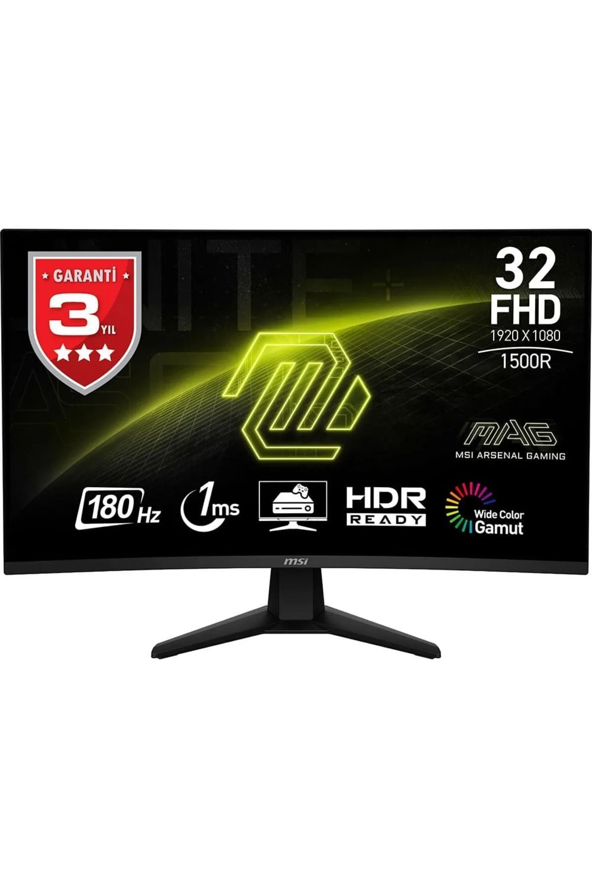 MSI Mag 32c6 31.5 1920x1080 180hz 1ms Hdmı Dp Adaptive Sync Curved 1500r Gaming Monitör