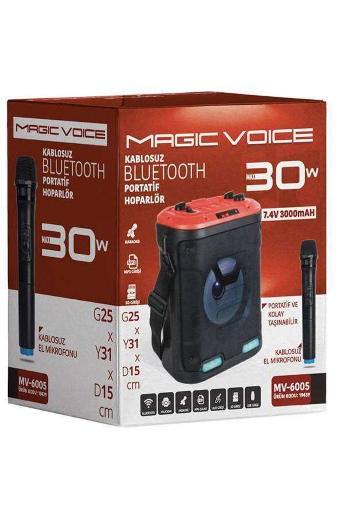 Genel Markalar Magıcvoıce Mv-6005 Vhf El Mik-usb/sd/bt30 Watt Işıklı Taşınabilir Şarjlı Seyyar Anfi