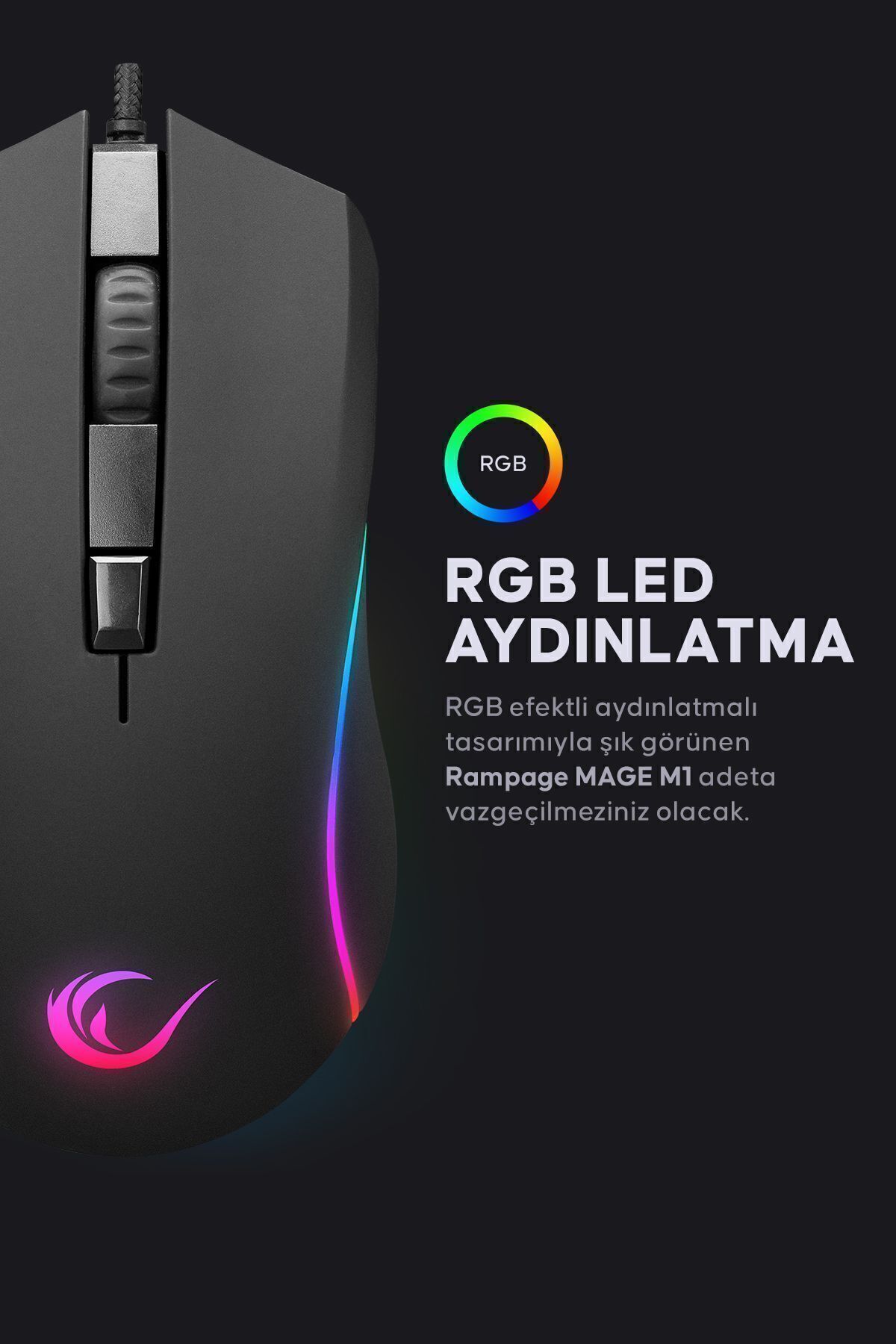 Rampage Mage M1 Rgb Siyah Rgb Işıklı 3600 Dpi Gaming Oyuncu Mouse