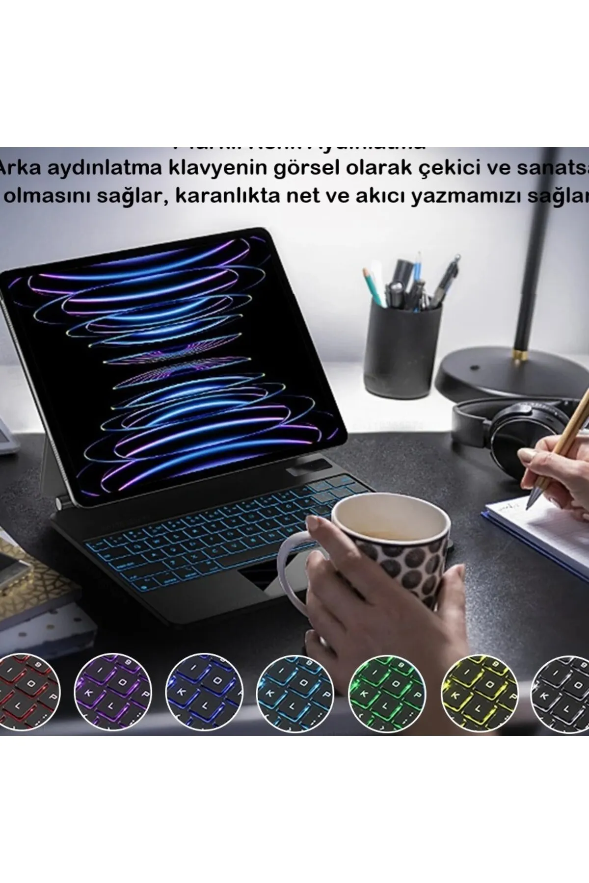 UmoTech Manyetik Kılıf iPad Pro11"/iPad Air(4 ve 5.nesil) için Uyumlu Bluetooth Aydınlatmalı Klavyeli Kılıf