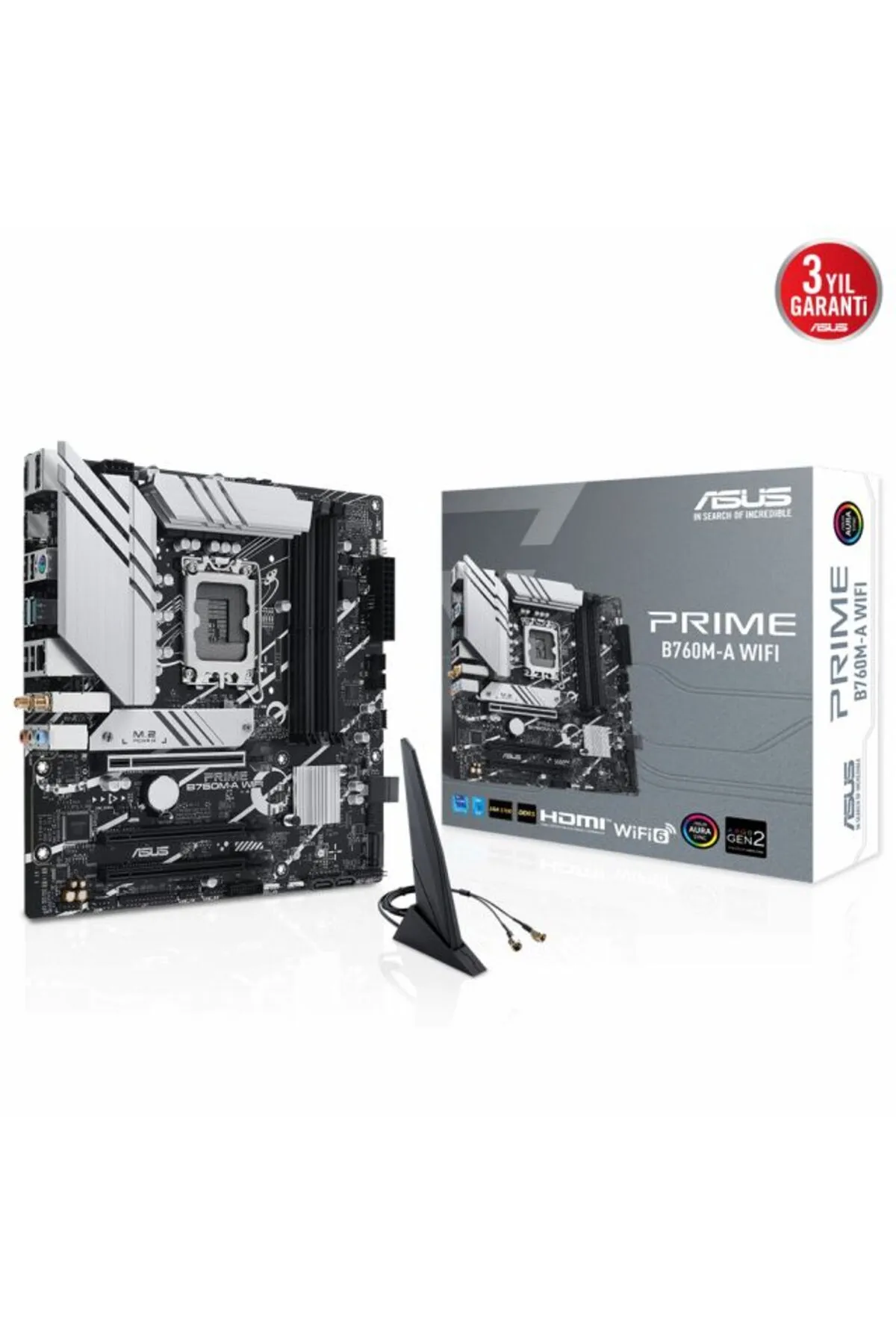 Asus Mb Prıme B760M-A Wıfı Intell B760 Lga1700 Ddr5 7200 Hdmı Vga 2X M2 Usb3.2 Ax Wifi + Bt Aura Rgb