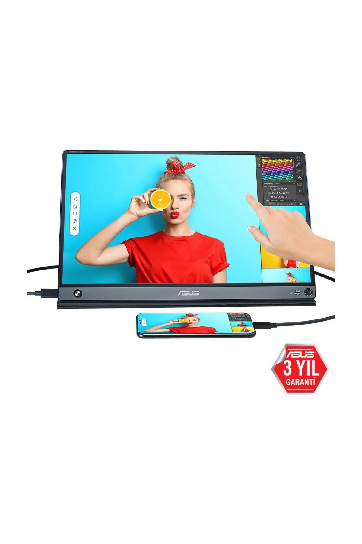 Asus MB16AMT 15.6" FullHD 5ms 3 USB Type-C IPS Dokunmatik Monitör