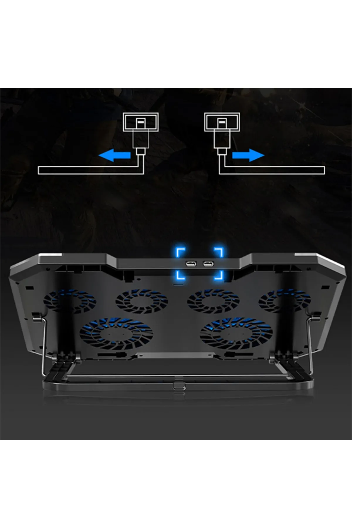 Ally Mobile Mc Q8 6 Fanlı Oyuncu Notebook Soğutucu Stand Yükseklik Ayarlanabilir Led Işıklı