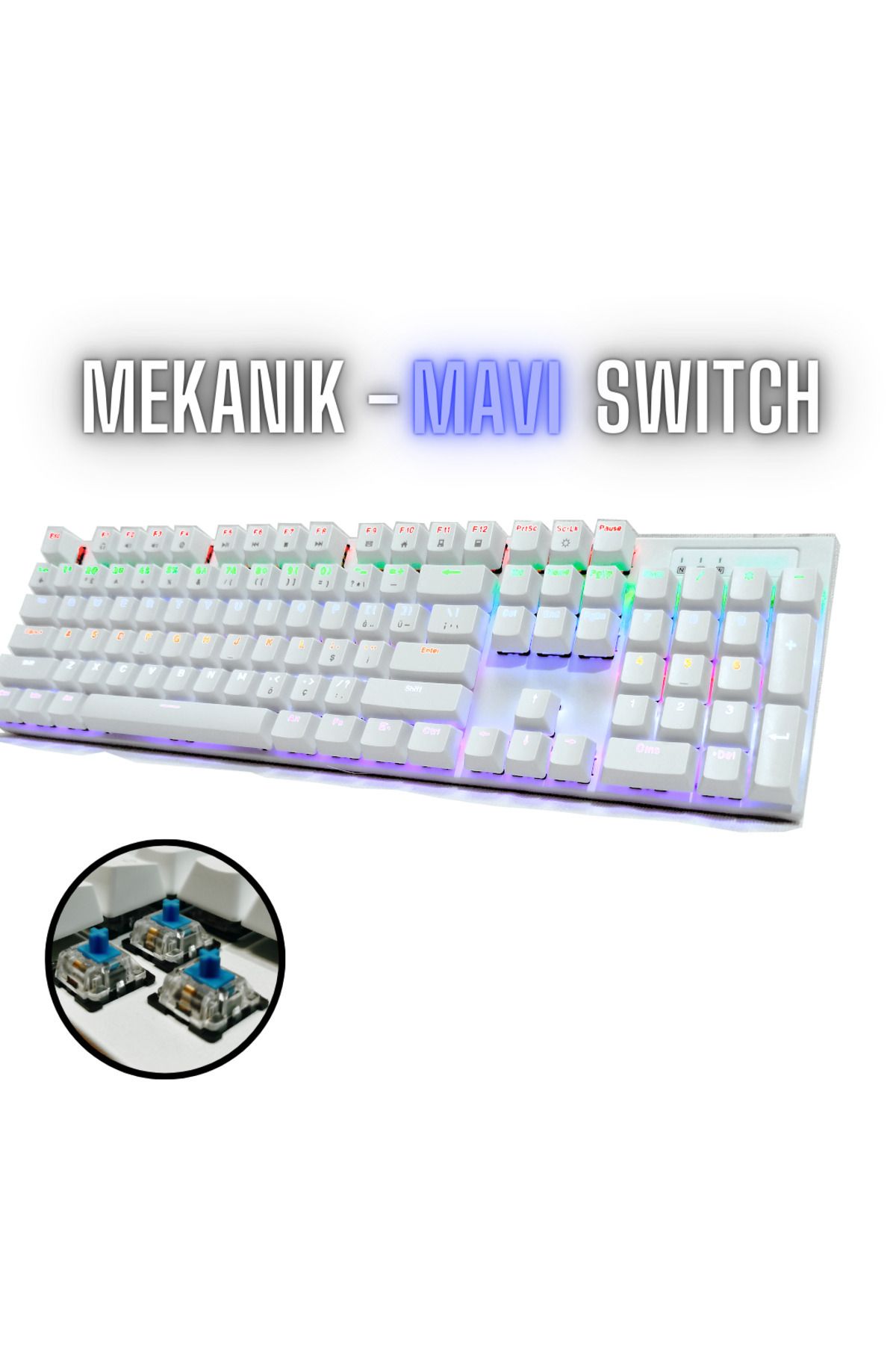 Sprange Mekanik Blue Switch Kablolu Gaming Klavye Mk11 - Beyaz