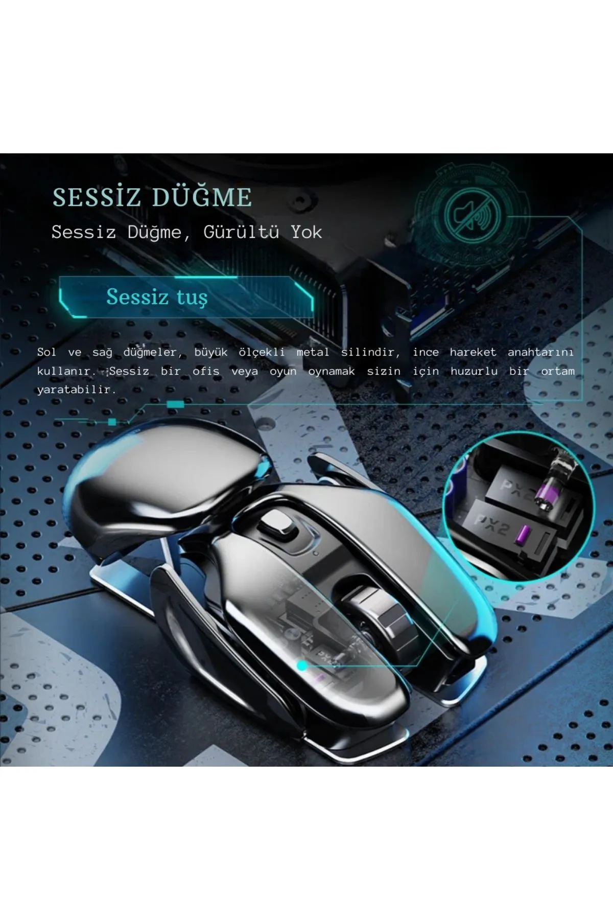 TechTic Mekanik Metal Kablosuz Mouse Böcek Tasarım 1600DPİ Ergonomik Tüm Yüzeyler İçin SessizTıklama