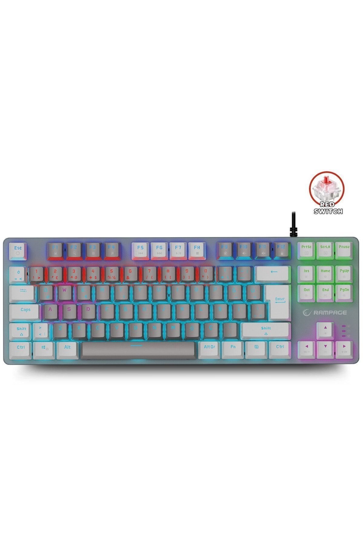 Rampage Mekanik Oyuncu Klavye Snug Gri/beyaz Red Switch Rainbow 87 Tuşlu Tkl Ultra Gaming K14