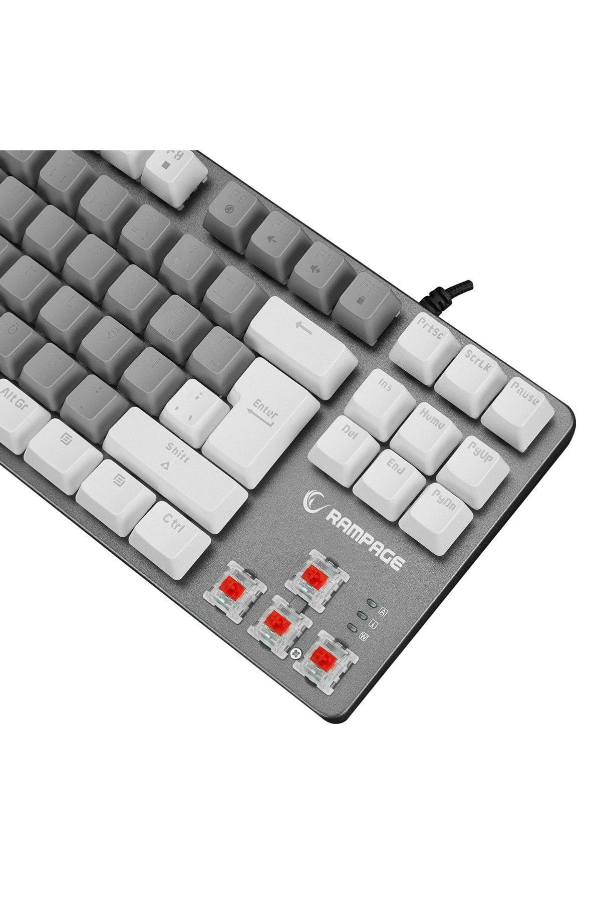 Rampage Mekanik Oyuncu Klavye Snug Gri/beyaz Red Switch Rainbow 87 Tuşlu Tkl Ultra Gaming K14