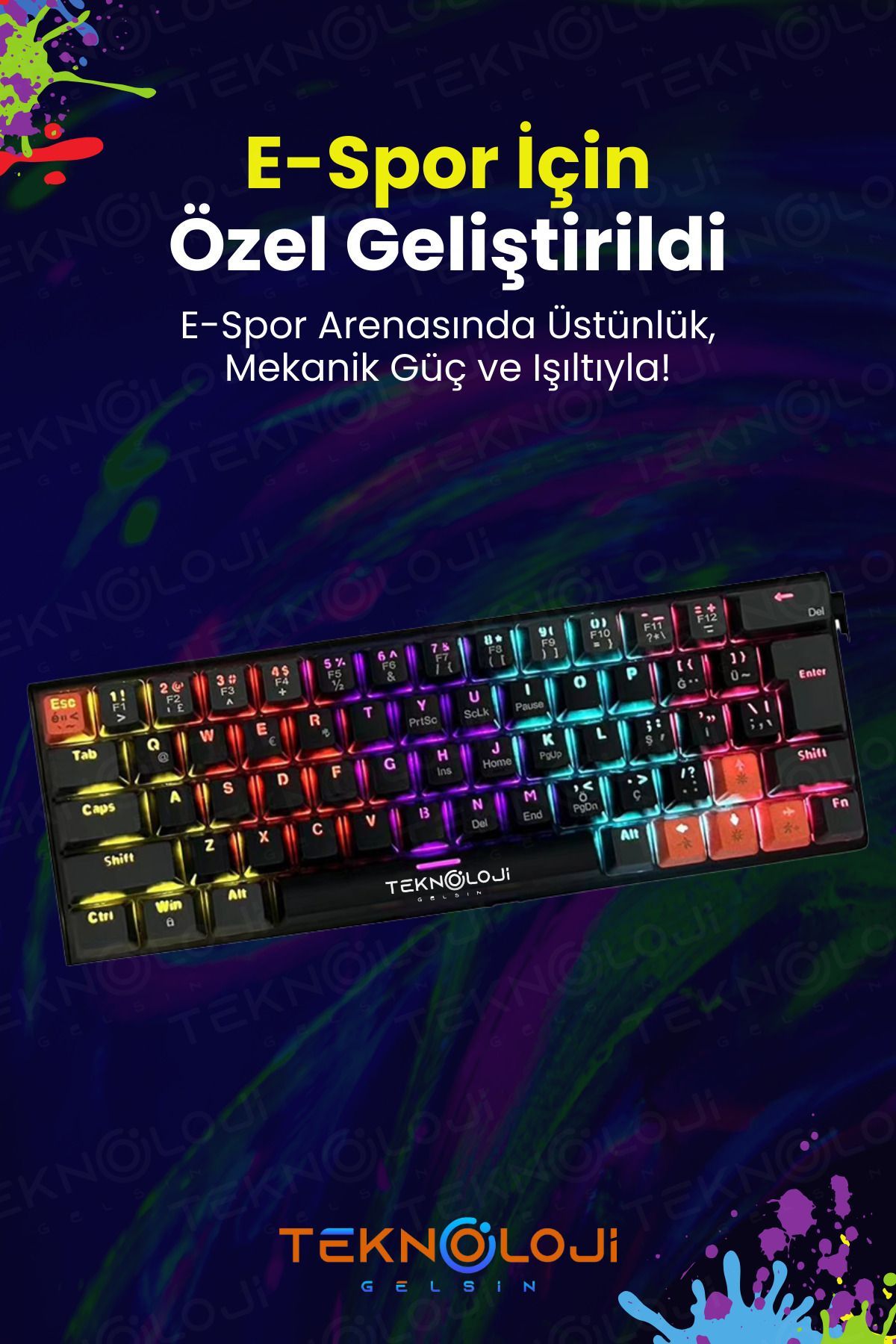 Teknoloji Gelsin Mekanik Oyuncu Klavyesi Blue Switch 18 Farklı Rgb Modu Kablolu Gaming Klavye Tuş Sök/Tak TypeC Kablo