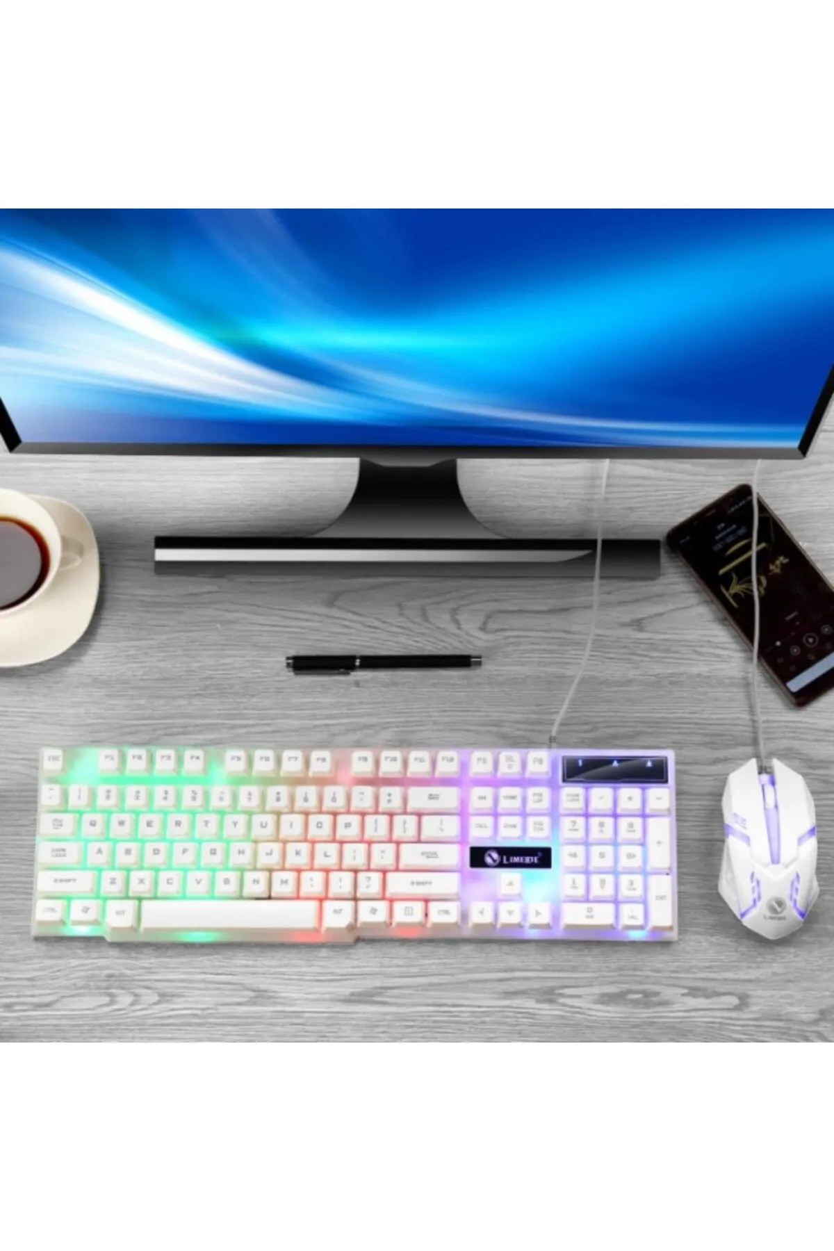 Polham Mekanikal Ultra Sessiz RGB Işıklı Kablolu Mouse Klavyesi Seti, Su Geçirmez, Hızlı Bağlantılı