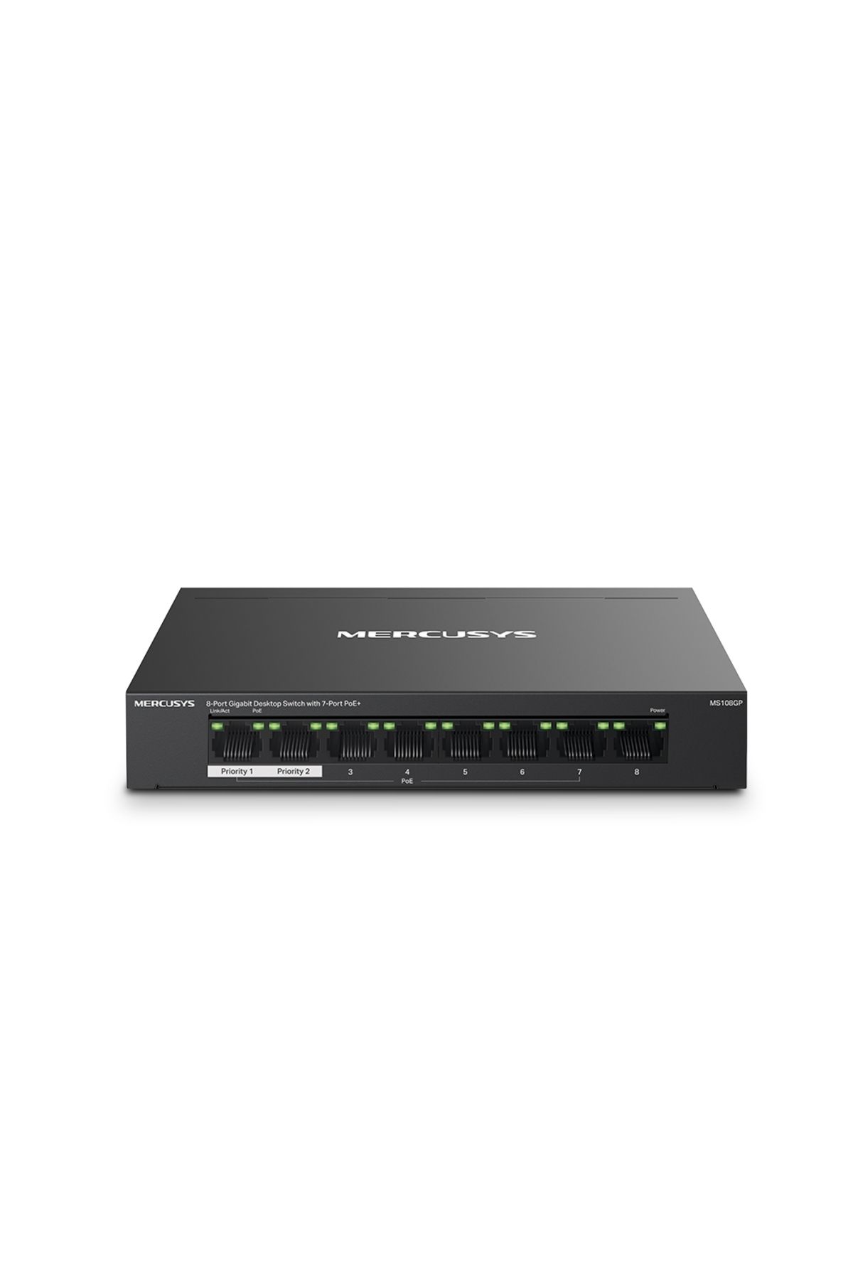 TP-Link Mercusys MS108GP 7 Port 10-100-1000 Mbps Poe+ Switch Metal Kasa