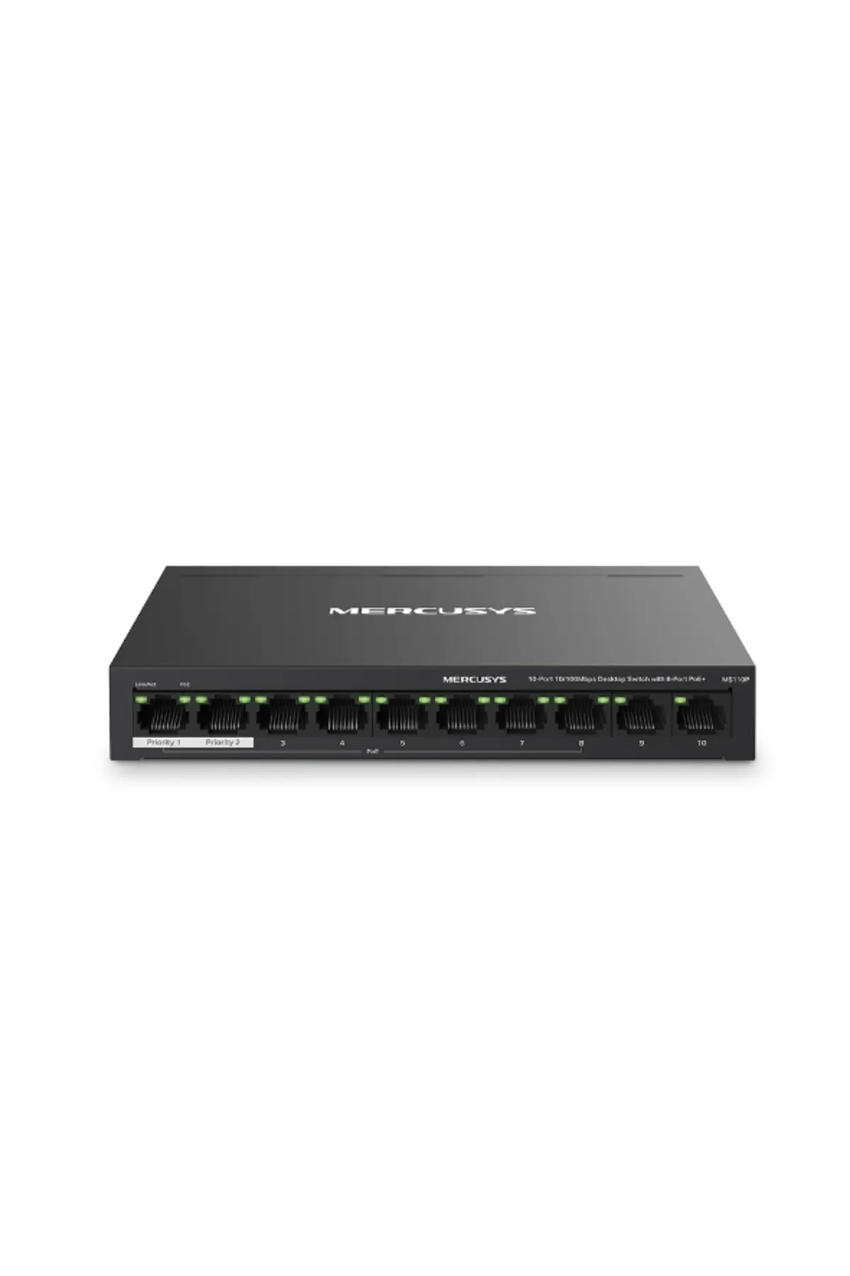 TP-Link Mercusys MS110P 8 Port 10-100 Mbps Poe+ 2 Port 10-100 Mbps Uplink Switch Metal Kasa