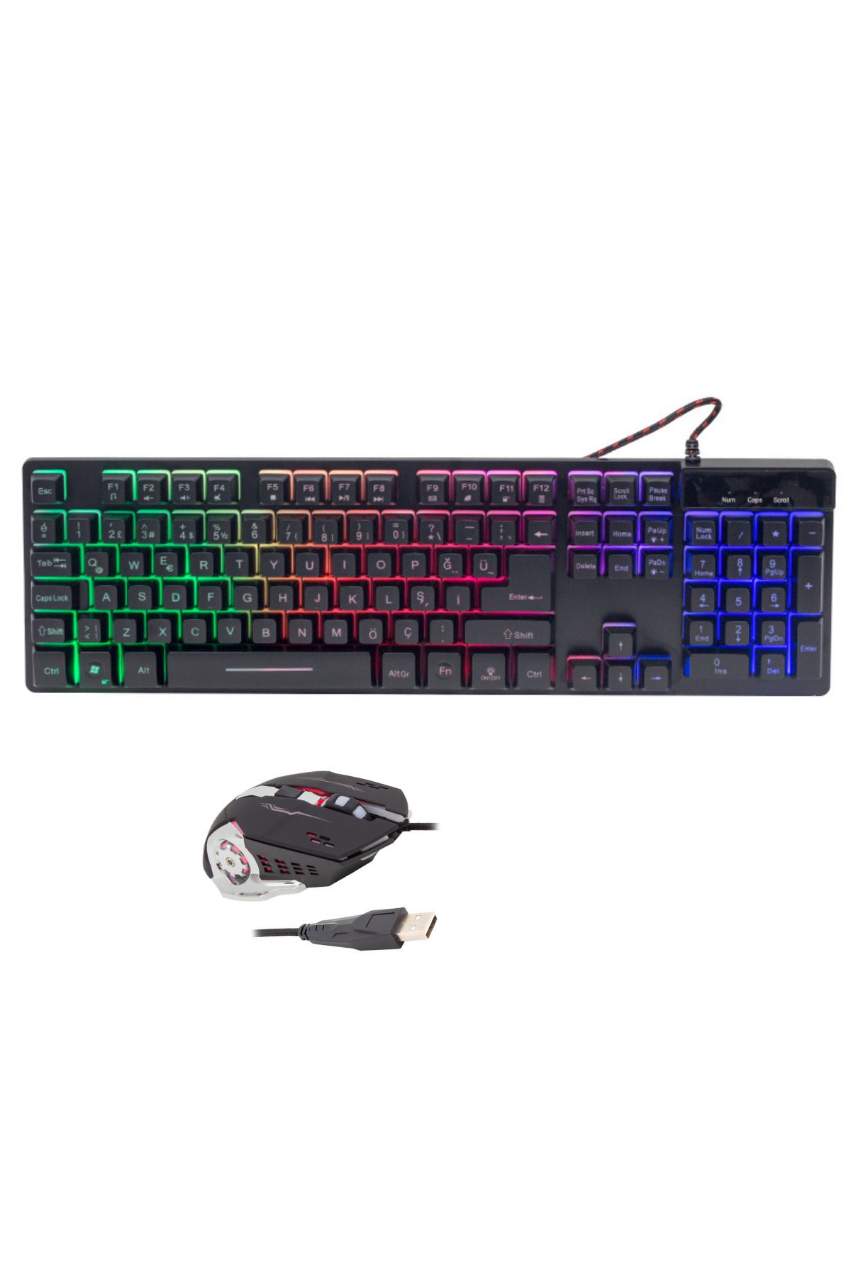 harry Metal Kasa Rgb Led Işıklı Oyuncu Klavye Mouse Seti Usb Girişli Kablolu Gaming Keyboard-mouse