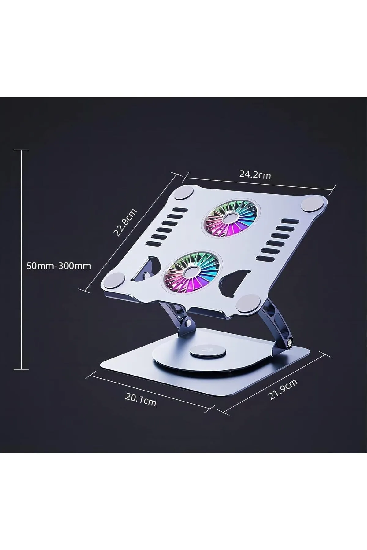 Hobimtek Metal Laptop Standı 360 Rgb Çift Fanlı Premium Serisi Notebook Tutucu Alüminyum Macbook Yükseltici