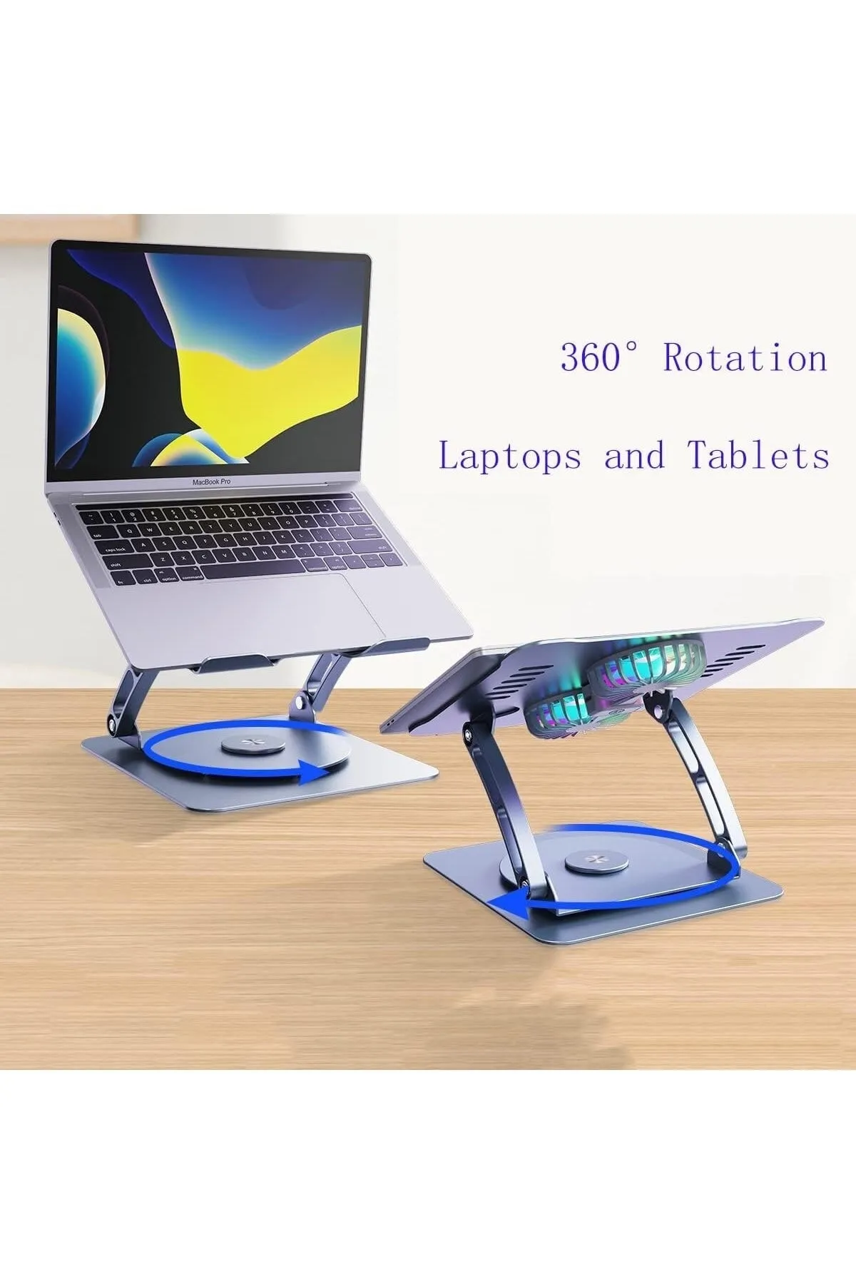 Hobimtek Metal Laptop Standı 360 Rgb Çift Fanlı Premium Serisi Notebook Tutucu Alüminyum Macbook Yükseltici