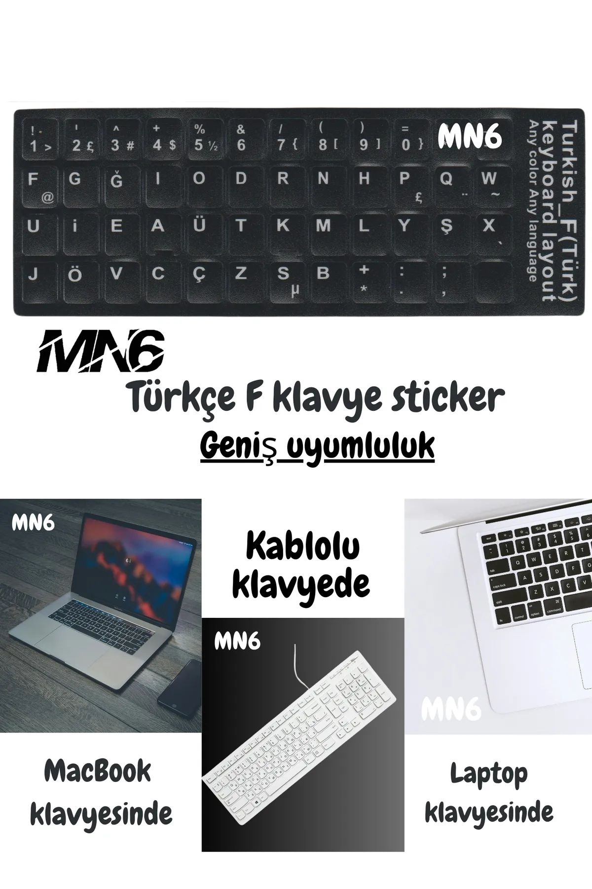 MN6 Mf01 Türkçe F Klavye Etiketi,kaliteli Pvc-3 Adet,türkçe F Klavye Sticker