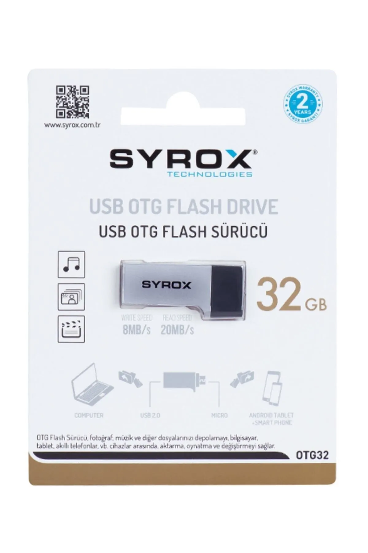 Syrox Micro Usb + Usb Flash Bellek Otg 32gb Otg32