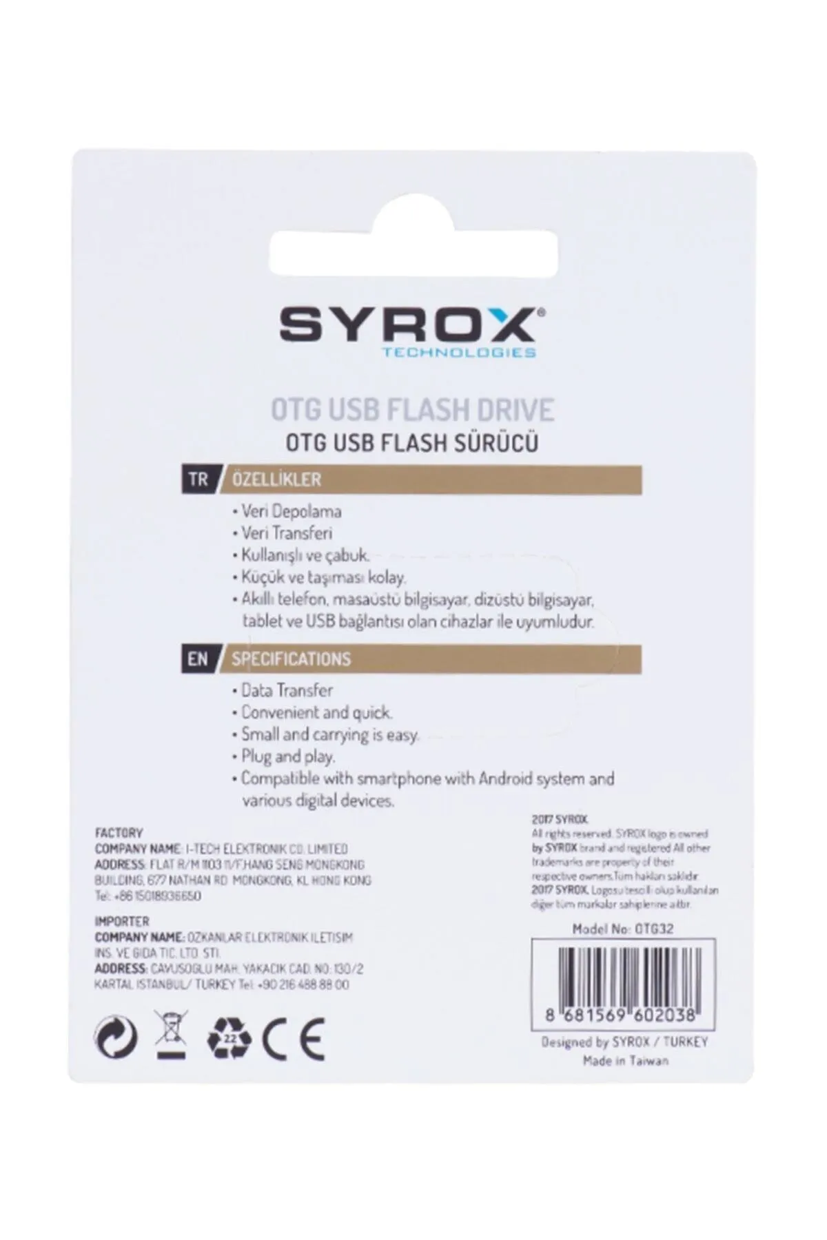 Syrox Micro Usb + Usb Flash Bellek Otg 32gb Otg32