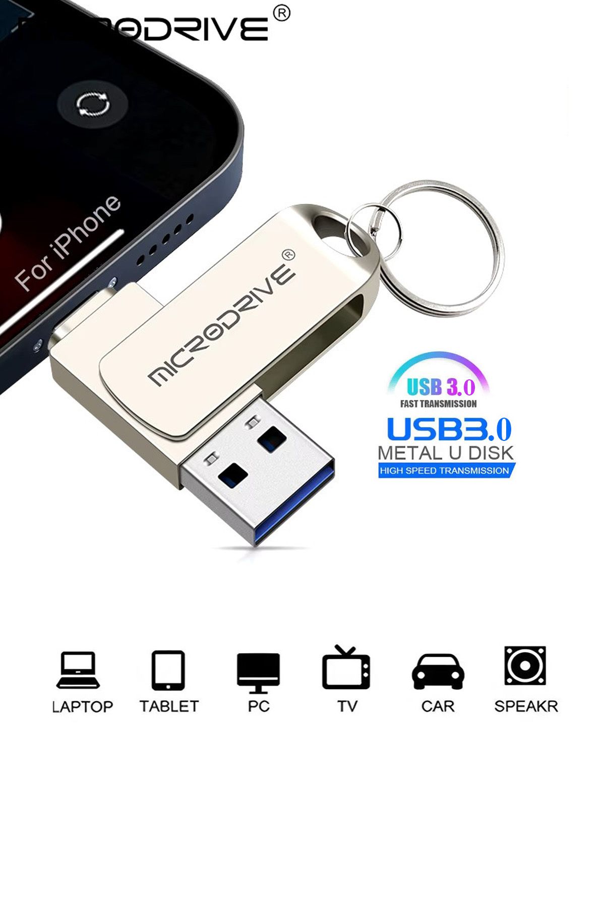 Laula MicroDrive 128 GB / 64 GB İphone Lightning ve USB 3.0 USB Flash Bellek Otg Çift Giriş Hızlı Premium