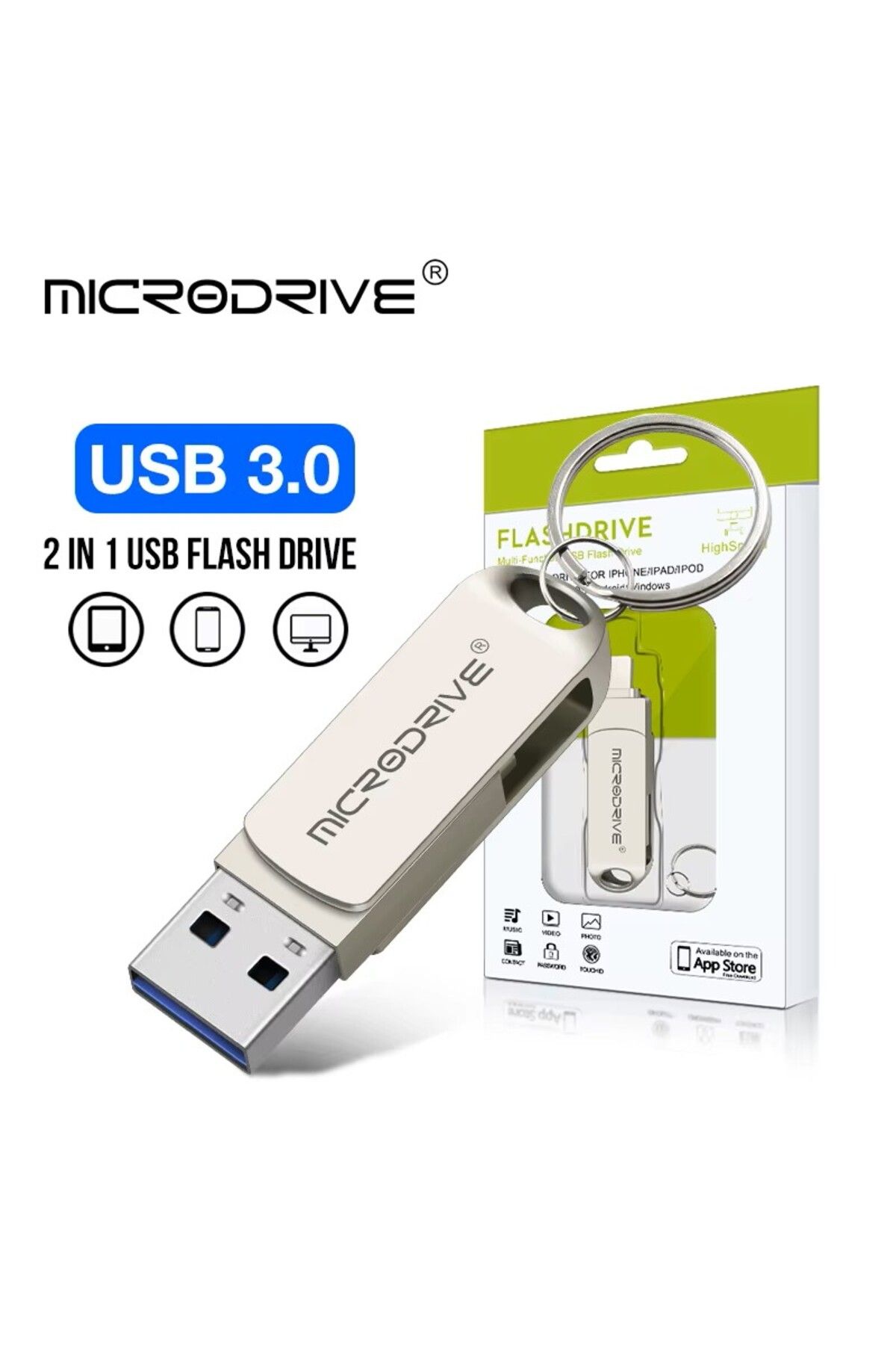 Laula MicroDrive 128 GB / 64 GB İphone Lightning ve USB 3.0 USB Flash Bellek Otg Çift Giriş Hızlı Premium