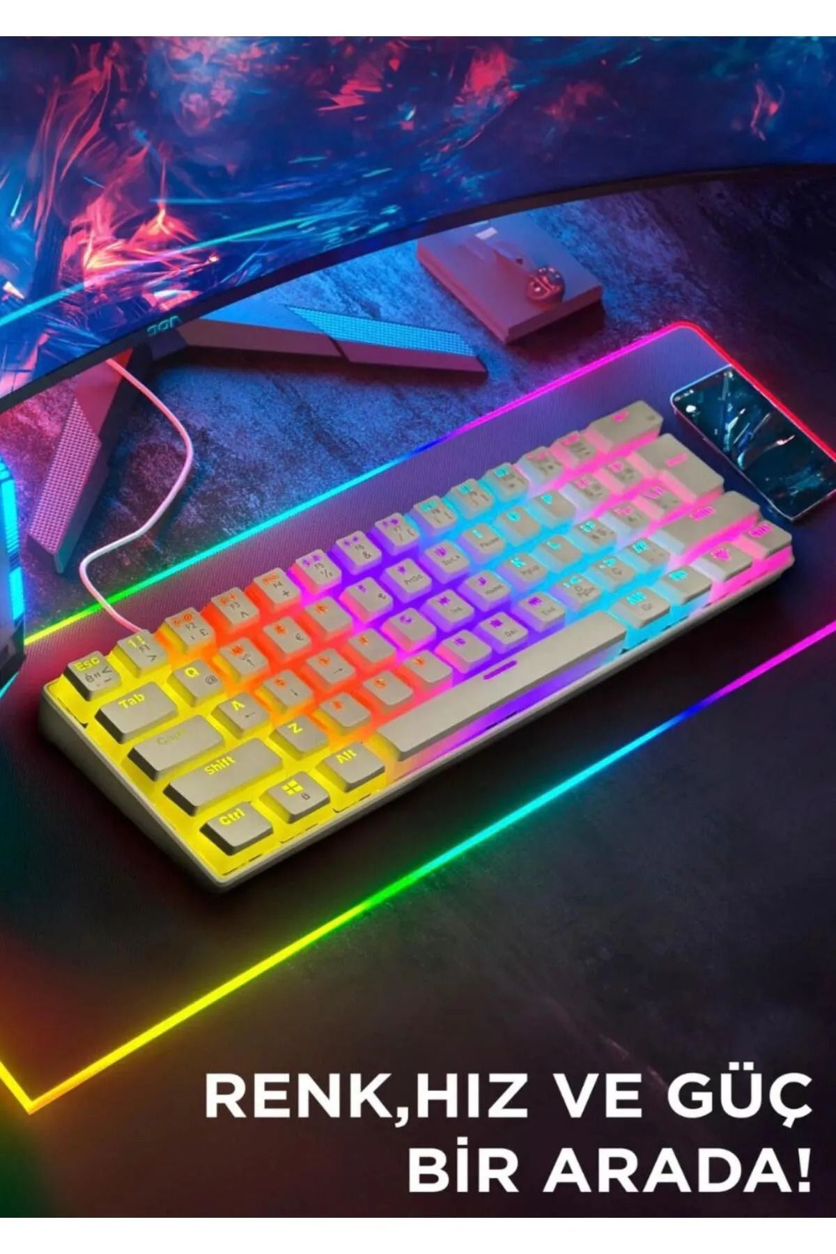 zistore Mini Gaming Mekanik Blue Switch Rgb Işıklı Type-c Kablolu Q Klavye