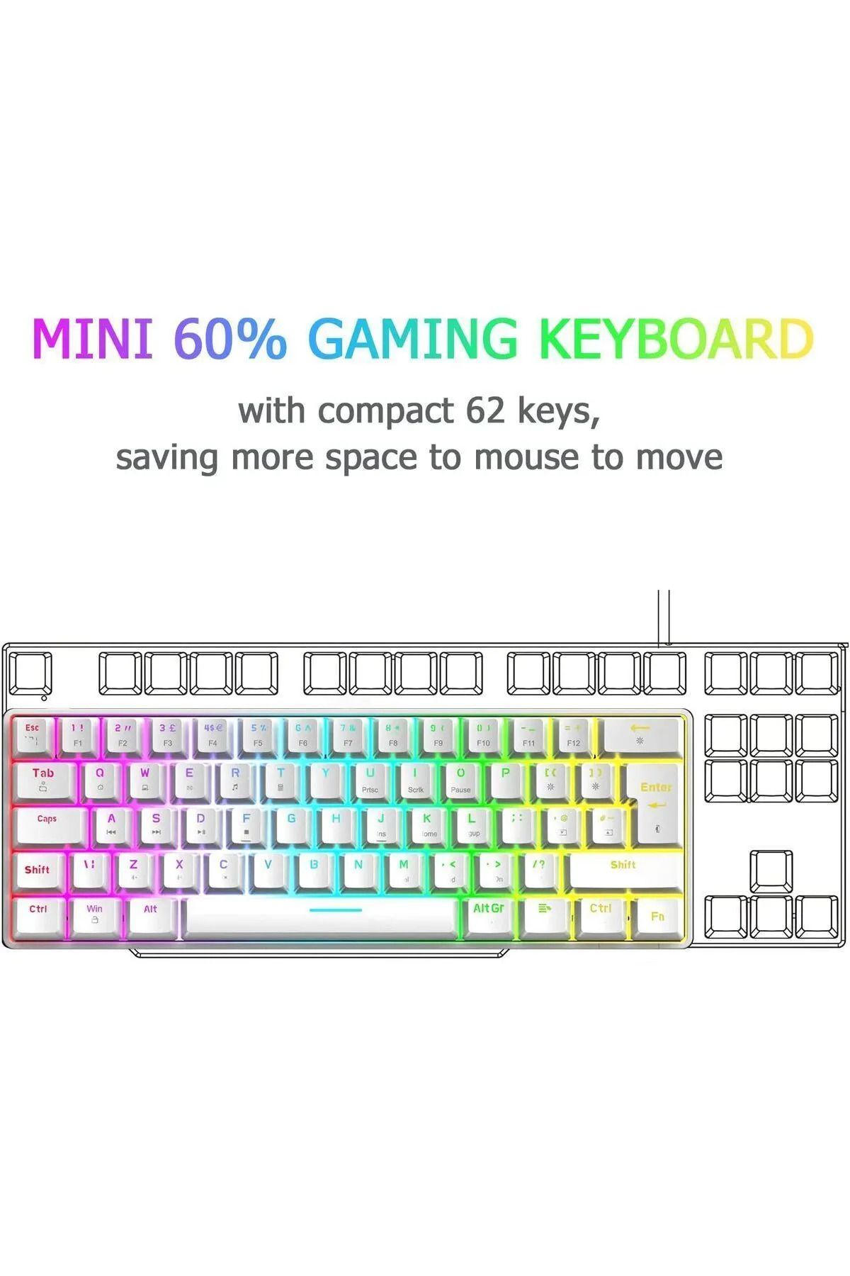 zistore Mini Gaming Mekanik Blue Switch Rgb Işıklı Type-c Kablolu Q Klavye