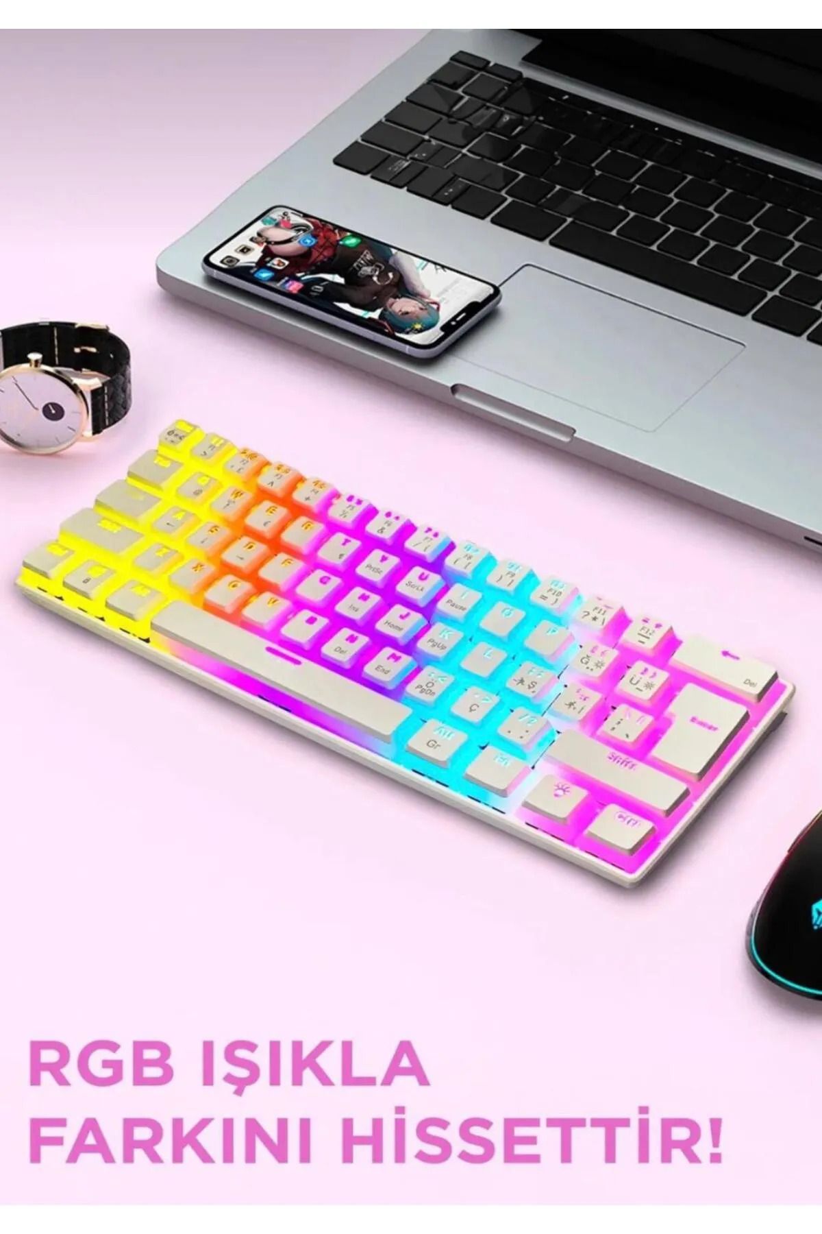 zistore Mini Gaming Mekanik Blue Switch Rgb Işıklı Type-c Kablolu Q Klavye