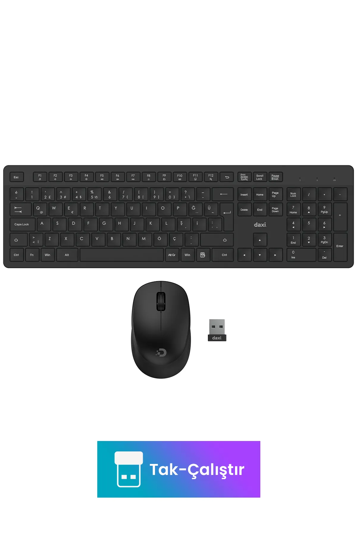 Daxi MK150 Wireless Combo Sessiz 2.4GHz Kablosuz Türkçe Q Klavye Mouse Seti