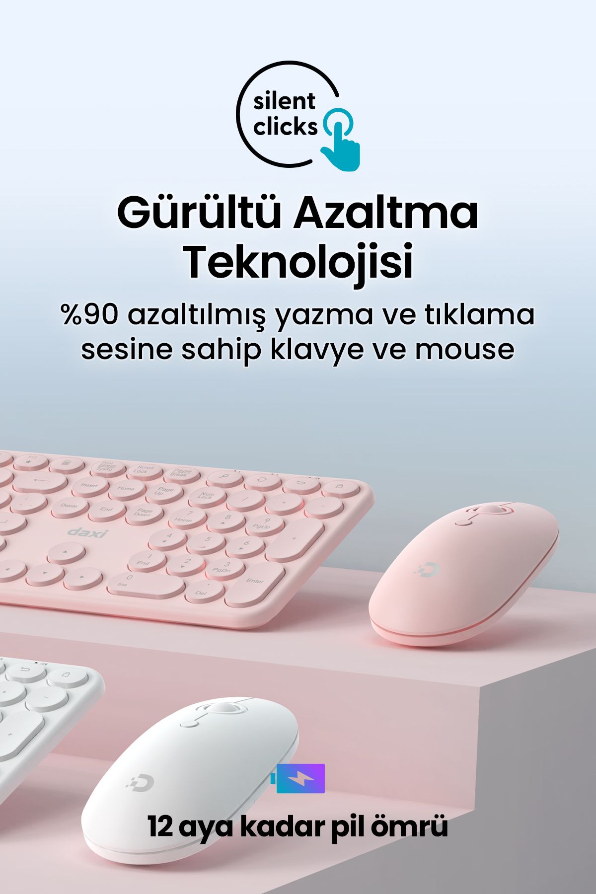 Daxi MK250 Elegance Combo Sessiz 2.4GHz Kablosuz Türkçe Q Klavye Mouse Seti