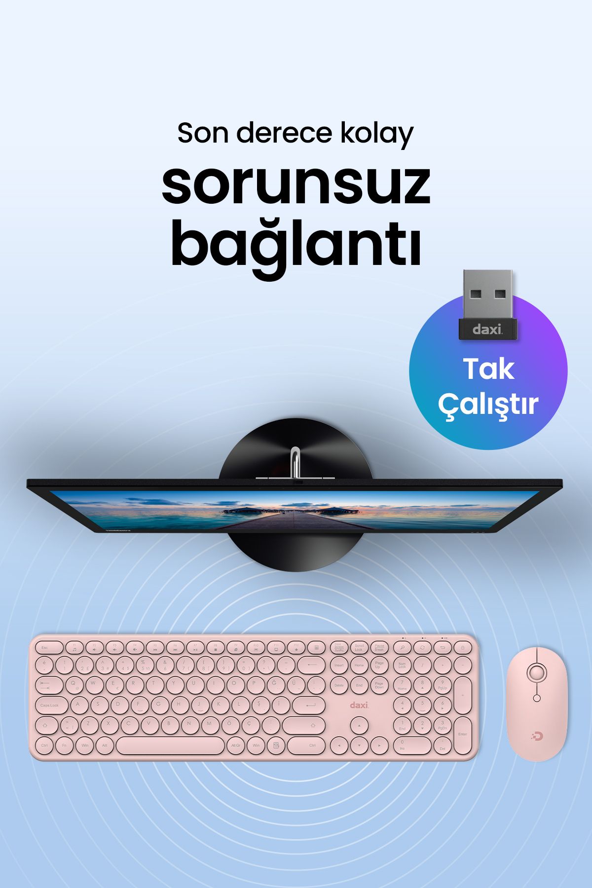 Daxi MK250 Elegance Combo Sessiz 2.4GHz Kablosuz Türkçe Q Klavye Mouse Seti