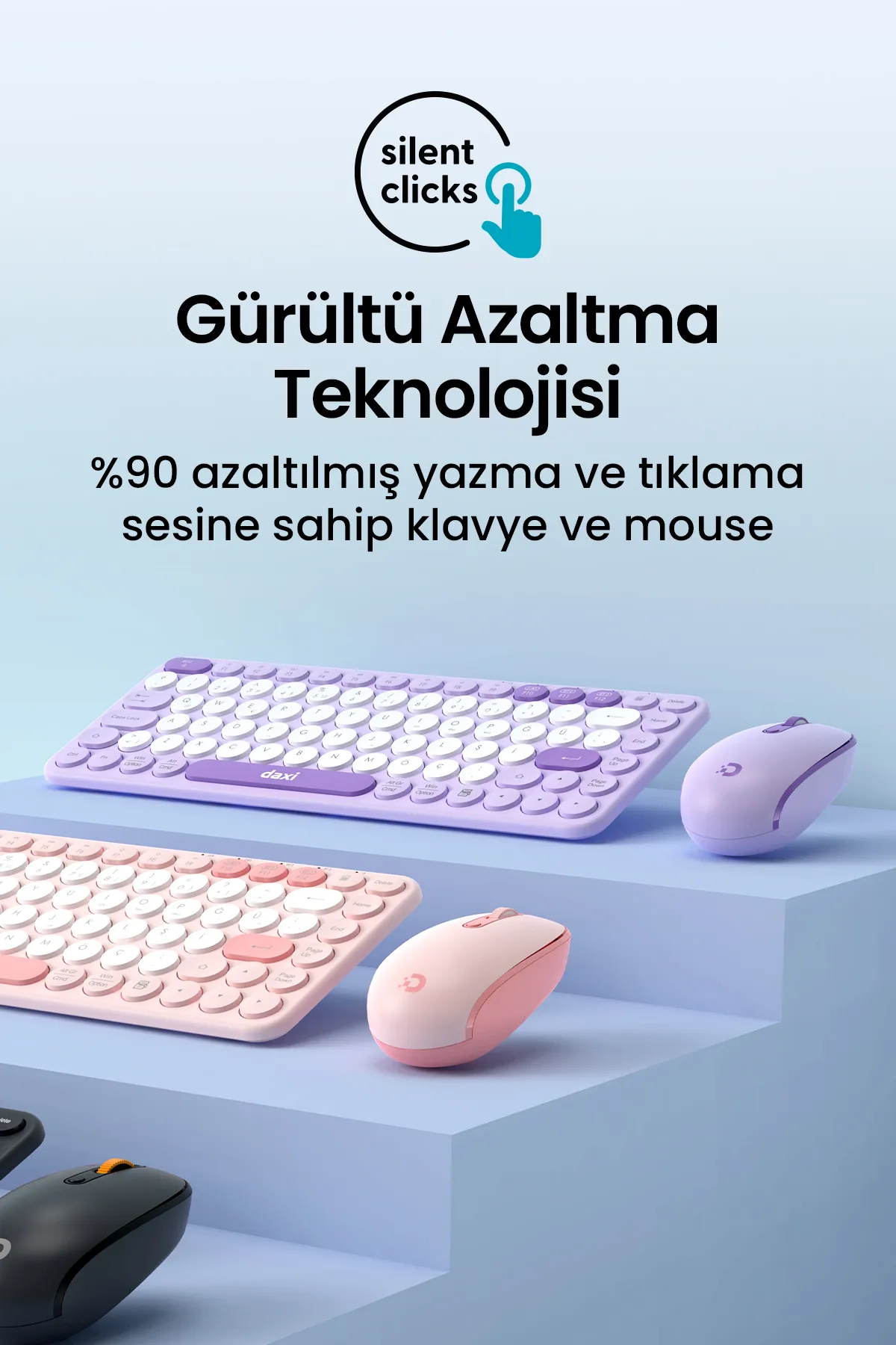 Daxi Mk350 Creator Pro Combo Sessiz 3 Kanallı Bluetooth 2.4g Wireless Türkçe Q Klavye Mouse Seti