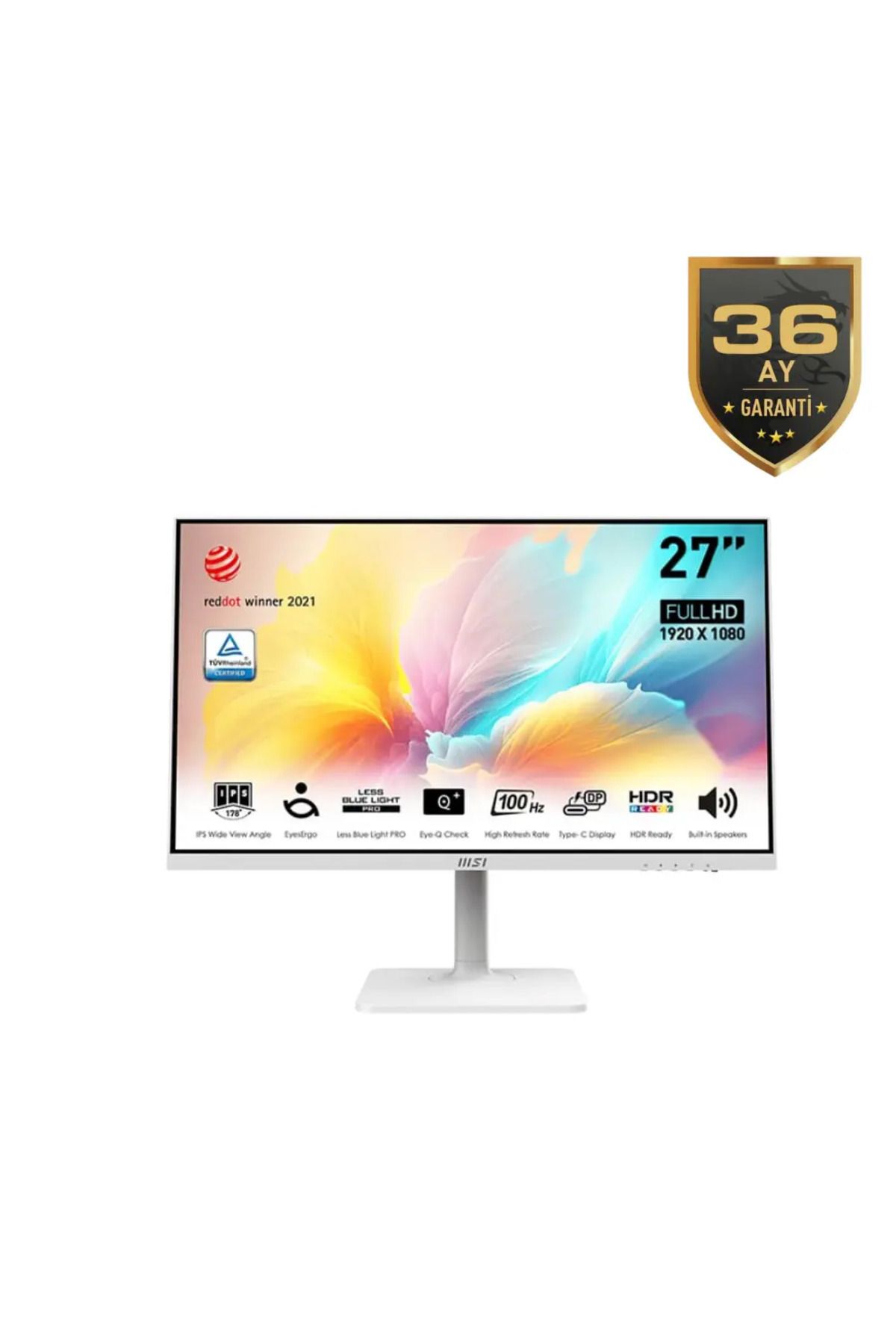 MSI Modern Md2712pw 27" 1920x1080 (FHD) 16:9 Flat Ips 100hz 1ms Adaptıve-sync Pivot Beyaz Type-c Mon