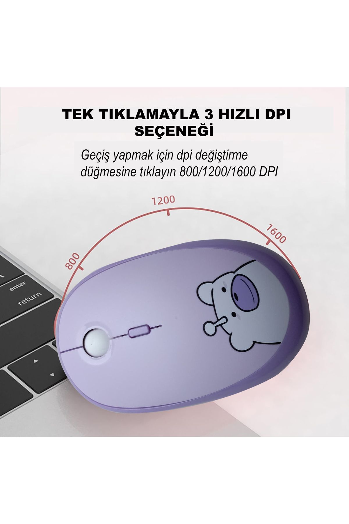 Microcase Mofii Ayıcık Desenli Kablosuz Renkli Yuvarlak Tuşlu Türkçe Klavye Mouse Set-al4258