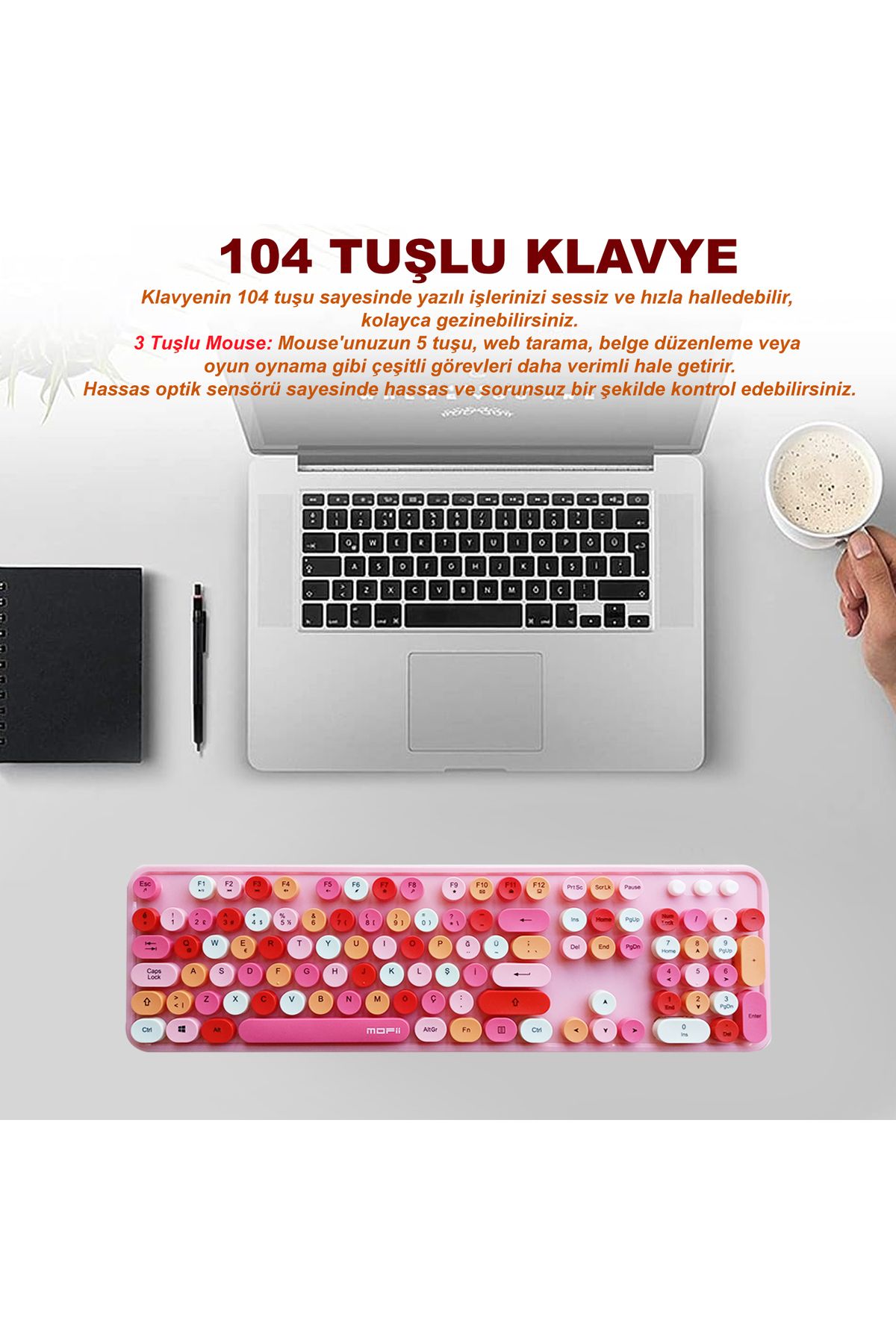 Microcase Mofii Sweet Serisi Renkli Kablosuz Klavye Mouse Set Türkçe AL4259