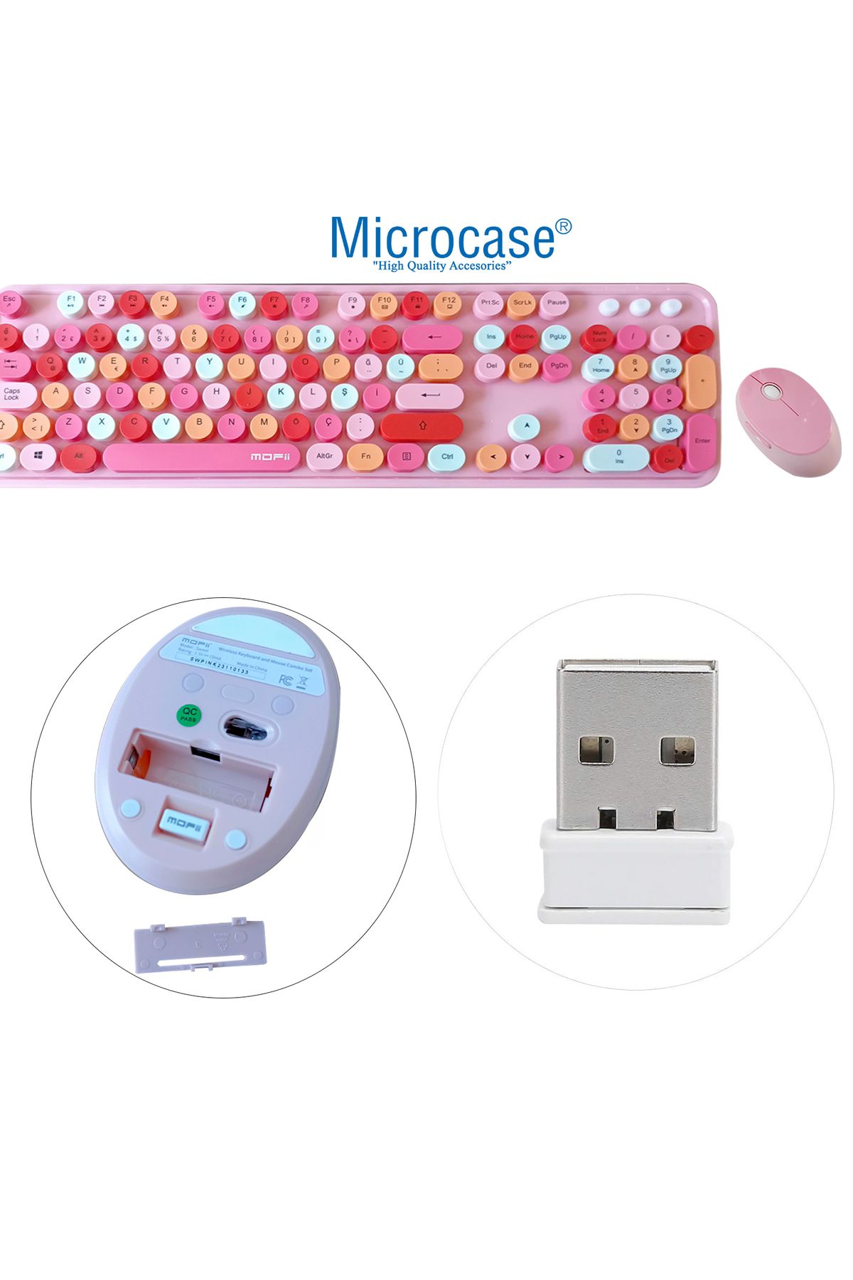 Microcase Mofii Sweet Serisi Renkli Kablosuz Klavye Mouse Set Türkçe AL4259