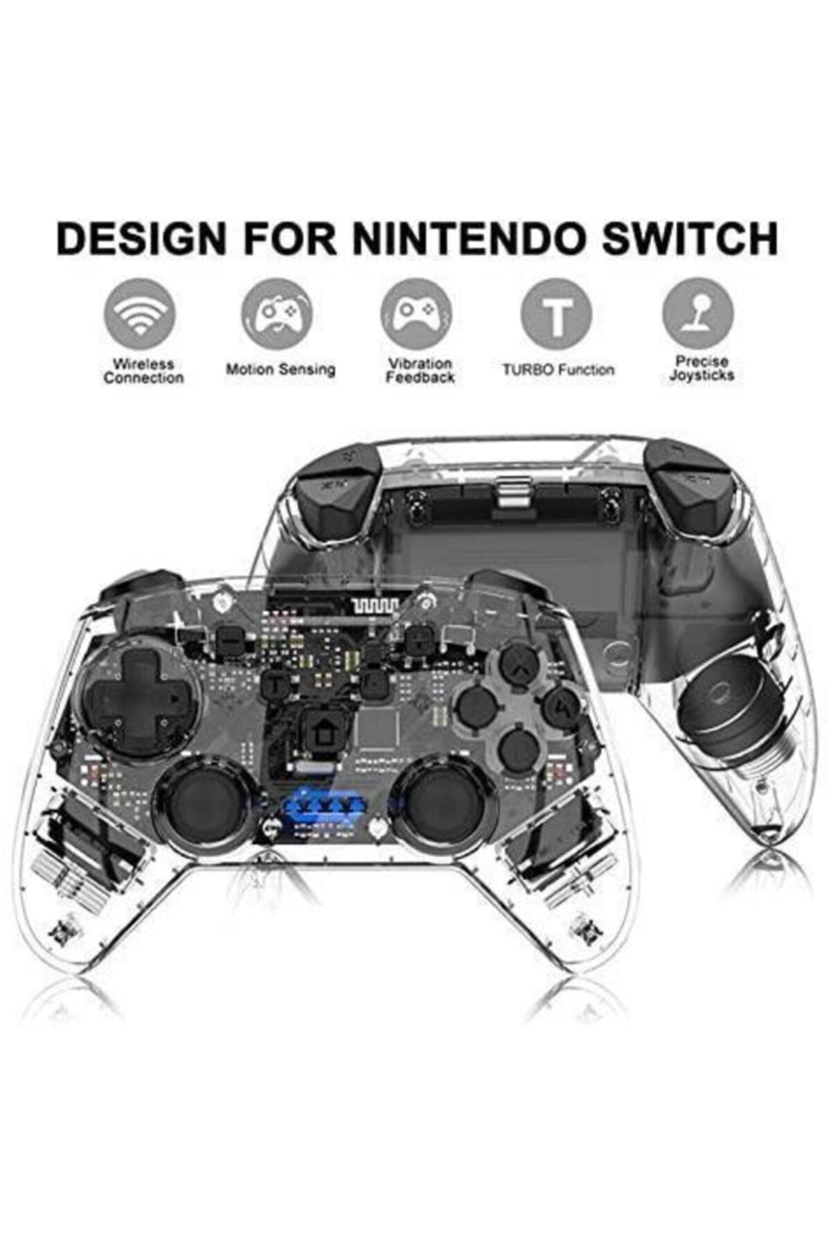 MOMENTO Momen Nintendo Switch Pro Controller Kablosuz Oyun Kolu Şeffaf