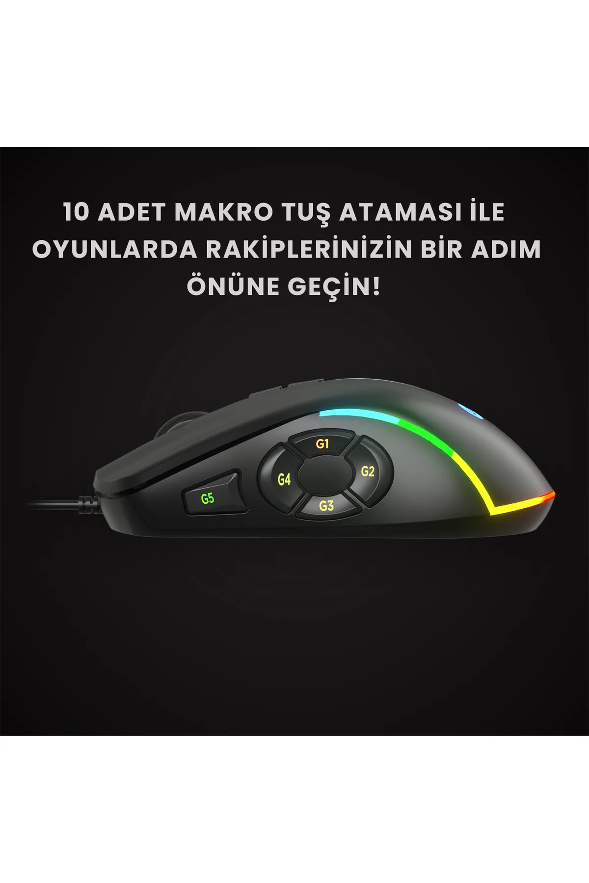 Lecoo Ms140 Kablolu 6400dpı 10 Makro Tuşlu Rgb Led Aydınlatmalı Gaming Optik Mouse Siyah