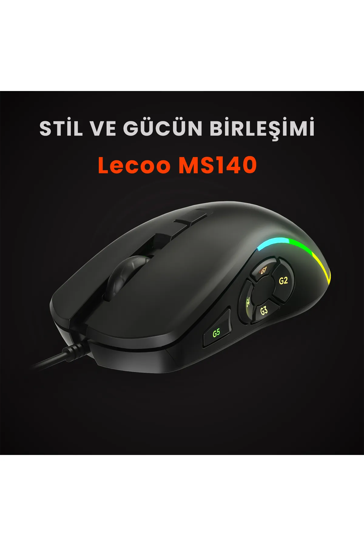 Lecoo Ms140 Kablolu 6400dpı 10 Makro Tuşlu Rgb Led Aydınlatmalı Gaming Optik Mouse Siyah