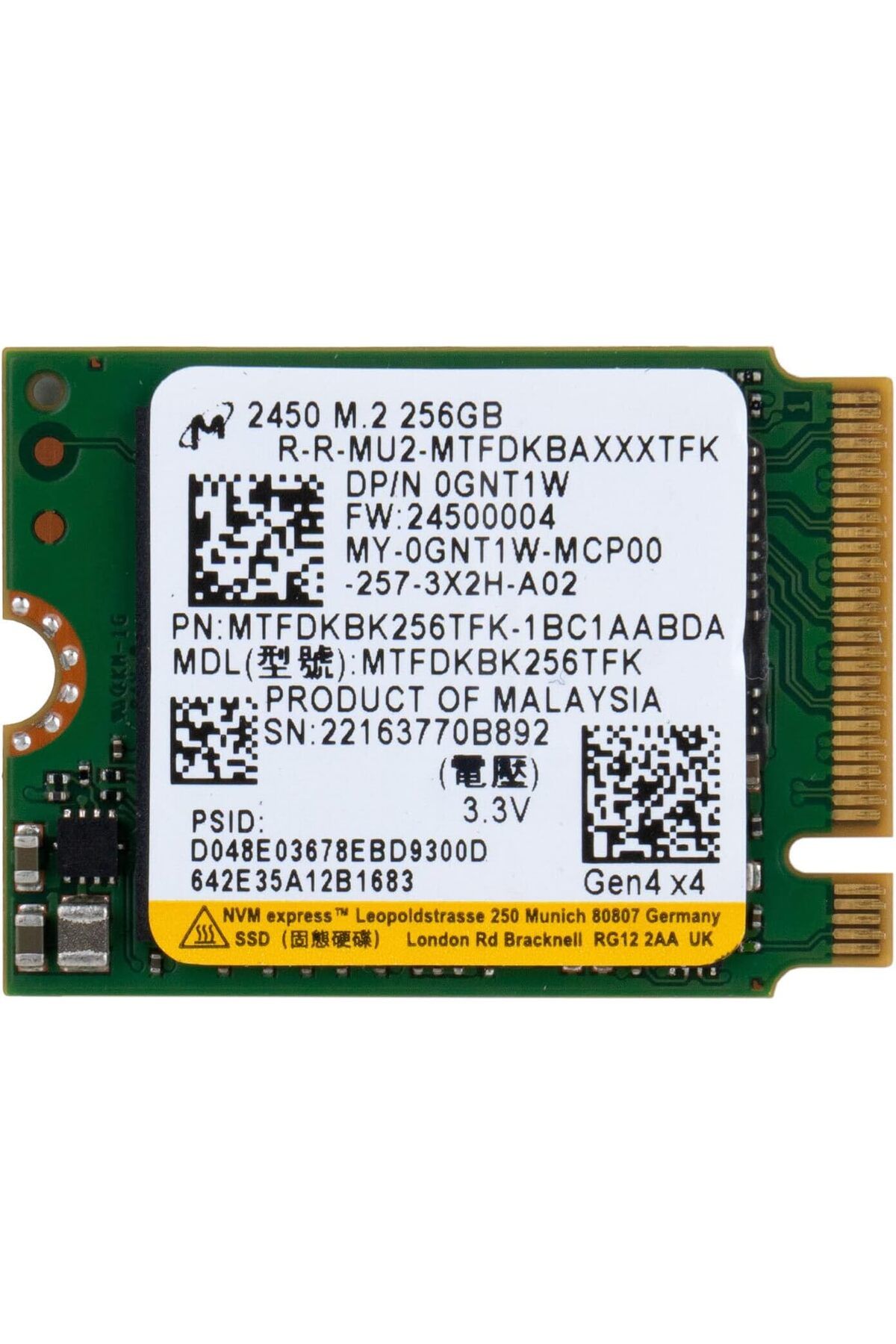 Micron MTFDKBK256TFK 256GB 2230 M.2 NVME SSD