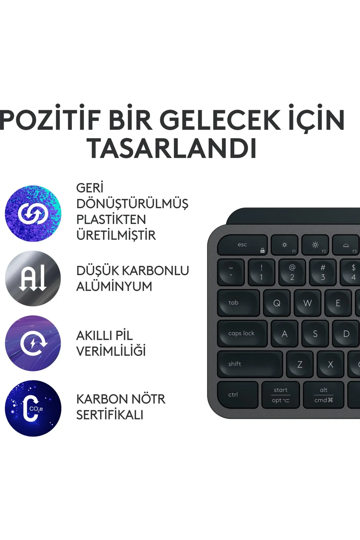 Logitech MX Keys S Gelişmiş Aydınlatmalı Tam Boyutlu Kablosuz İngilizce Q Klavye - Siyah