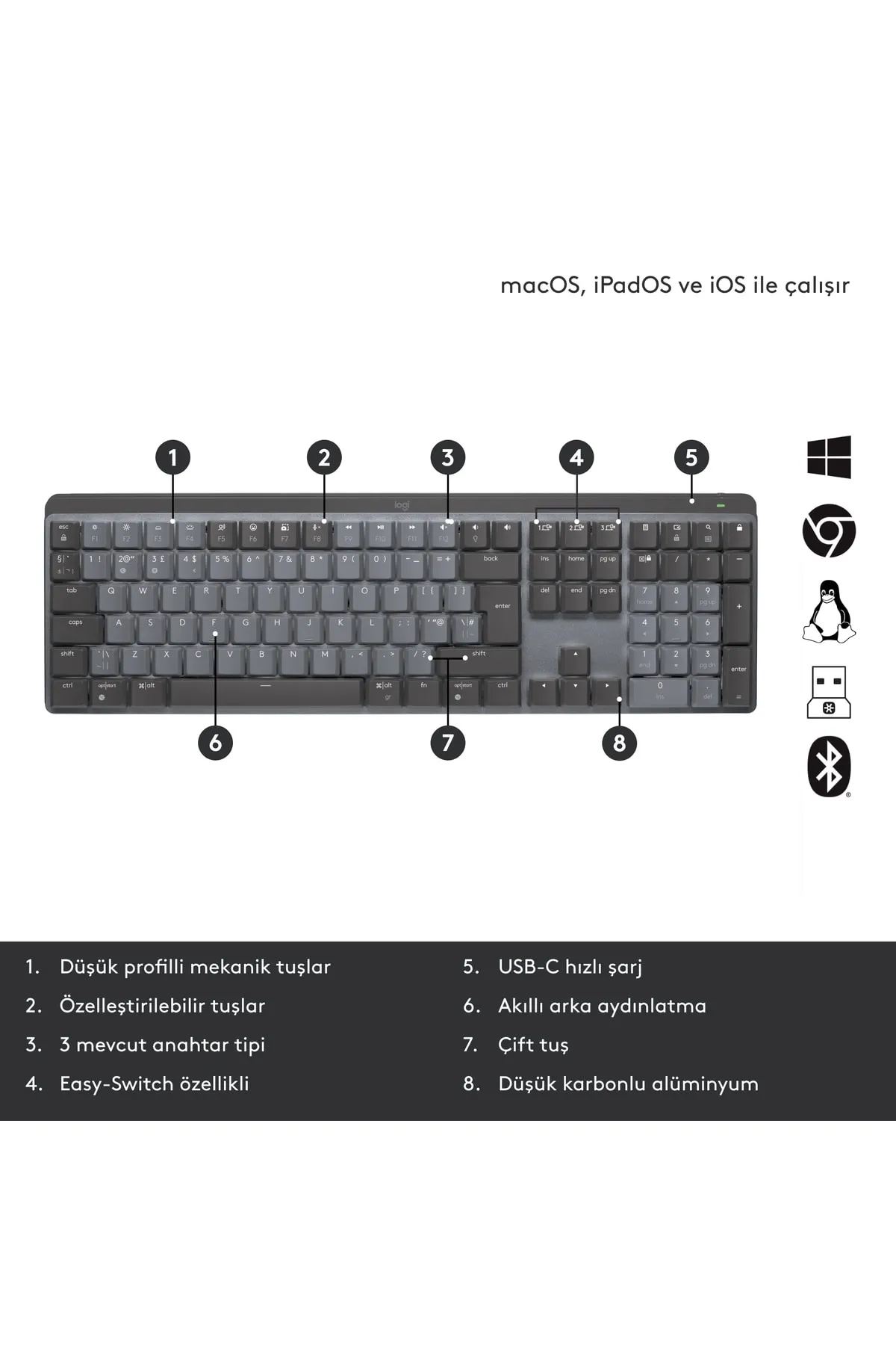 Logitech Mx Mechanical Kablosuz Aydınlatmalı Ingilizce Q Performans Klavyesi - Siyah