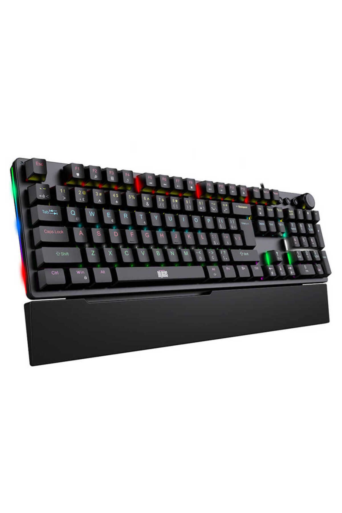 Dragos Natus USB Kablolu Rainbow Makro Gaming Mekanik Klavye Mekanik Bilek Destekli Red Switch Mekan