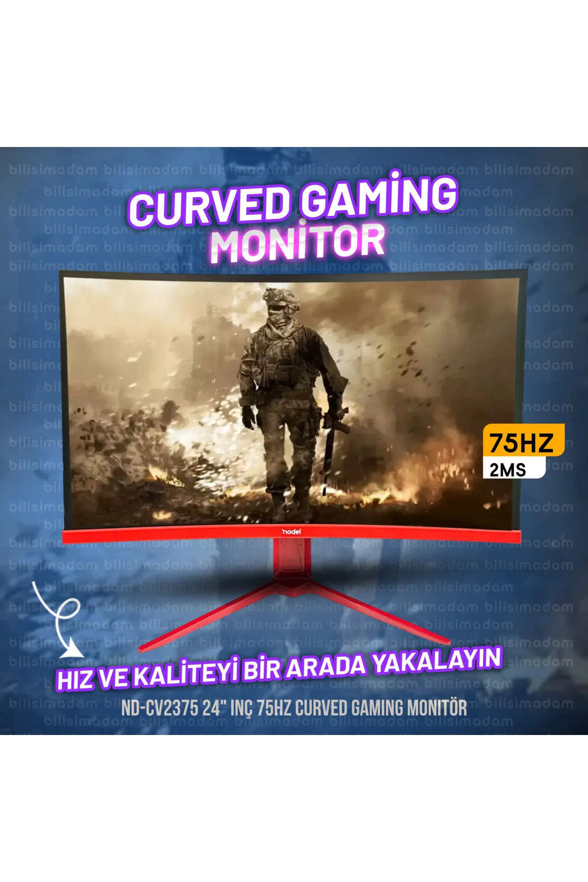 Node Game Nd-CV 2375 24" Inç 75HZ Curved Kavisli Gaming Oyuncu Monitörü