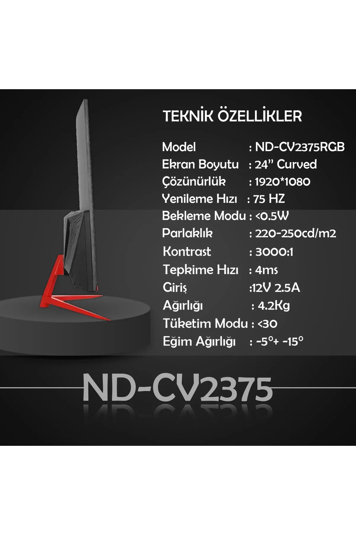 Node Game Nd-cv2375 24" Inç 75hz Curved Kavisli Gaming Oyuncu Monitör 1500r