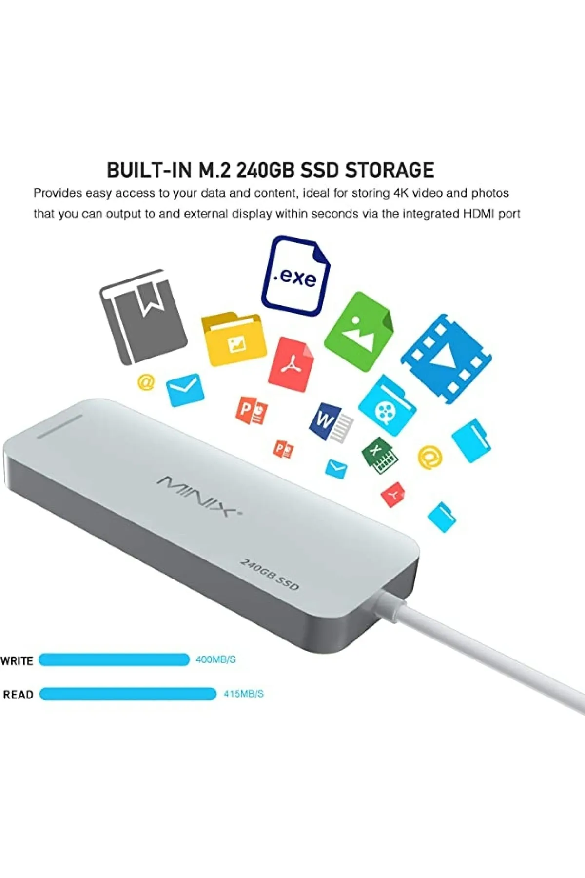 MINIX Neo Depolama, 240 Gb Alüminyum Usb-c Çok Portlu Ssd Depolama Göbeği