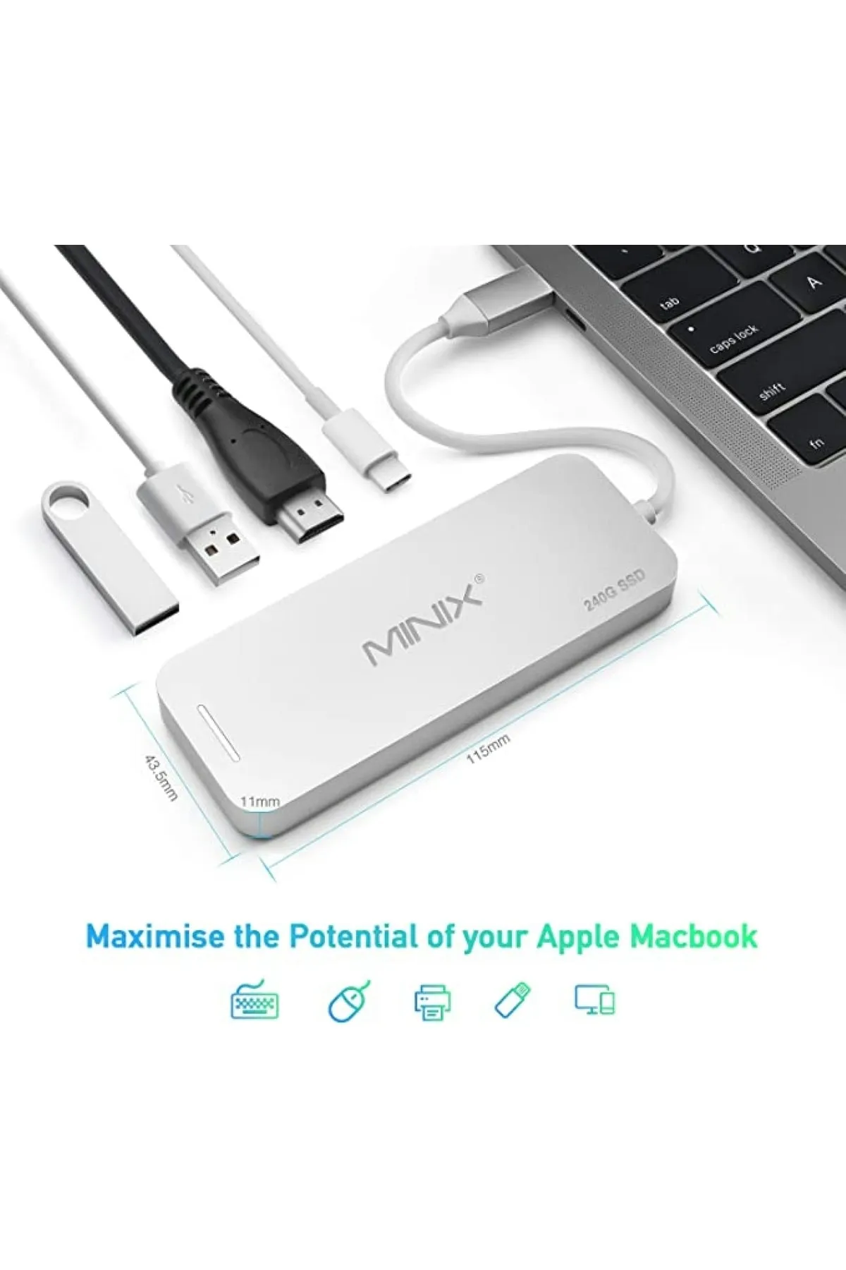 MINIX Neo Depolama, 240 Gb Alüminyum Usb-c Çok Portlu Ssd Depolama Göbeği