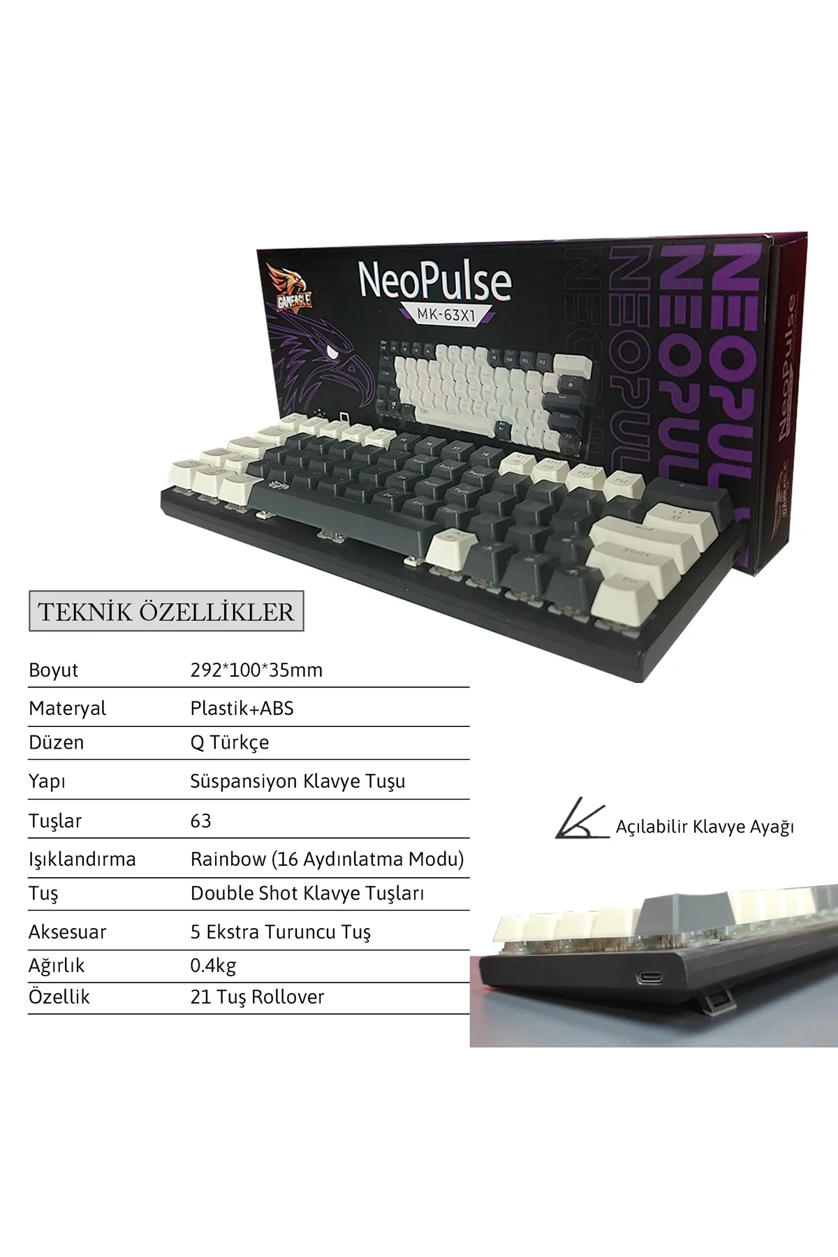 gameagle Neopulse Mk-63x1abb Mekanik Işıklı Blue Switch Gamer Oyuncu Klavye