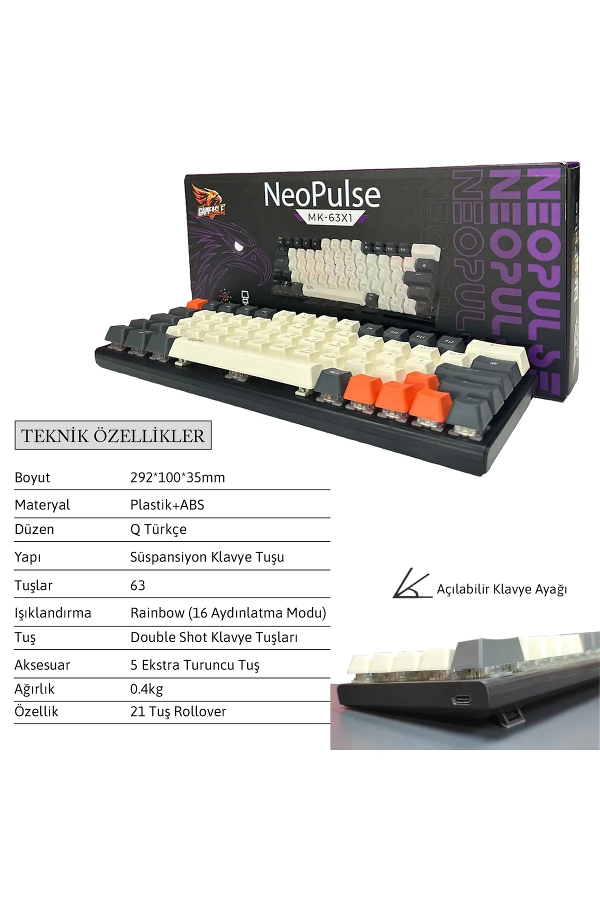 gameagle Neopulse Mk-63x1bar Mekanik Işıklı Red Switch Gamer Oyuncu Klavye