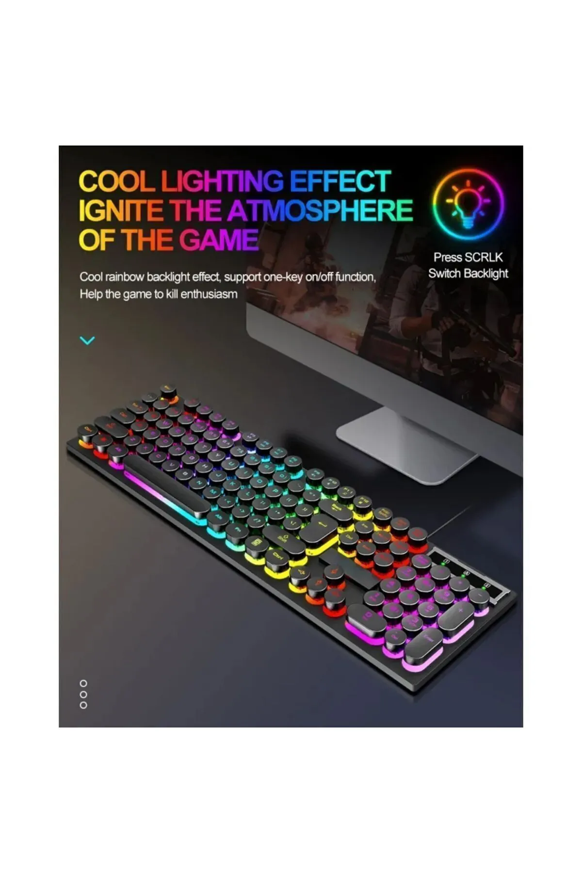 Genel Markalar NewsSale Rainbow Aydınlatmalı Daktilo Klavye Mouse Set 105 Tuşlu Led Işıklı Usb Kablolu byrbls