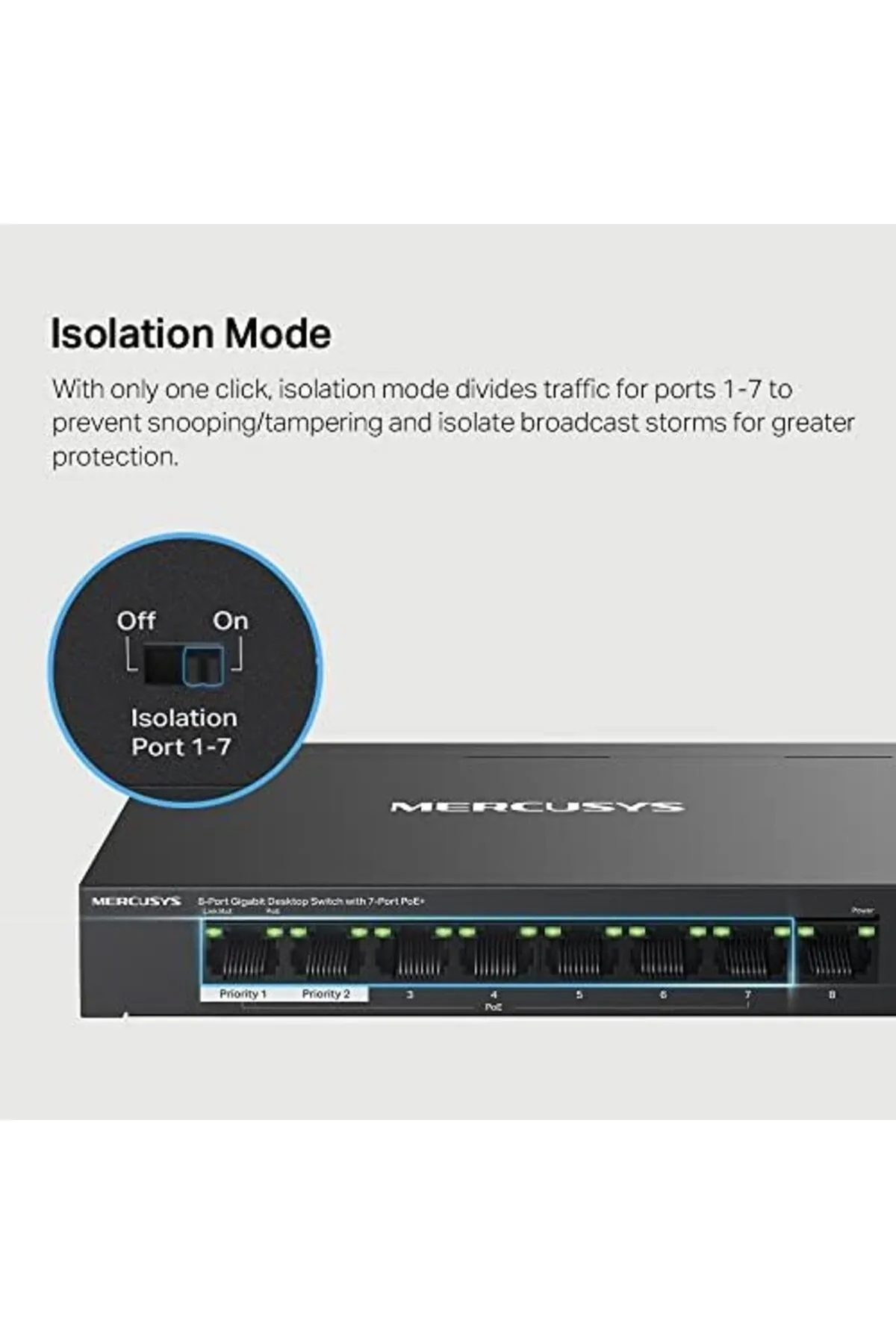 STOREMAX Niffa Shop MP108, 8-Port Gigabit Desktop Switch with 7-Port PoE+ Nhl 1051353